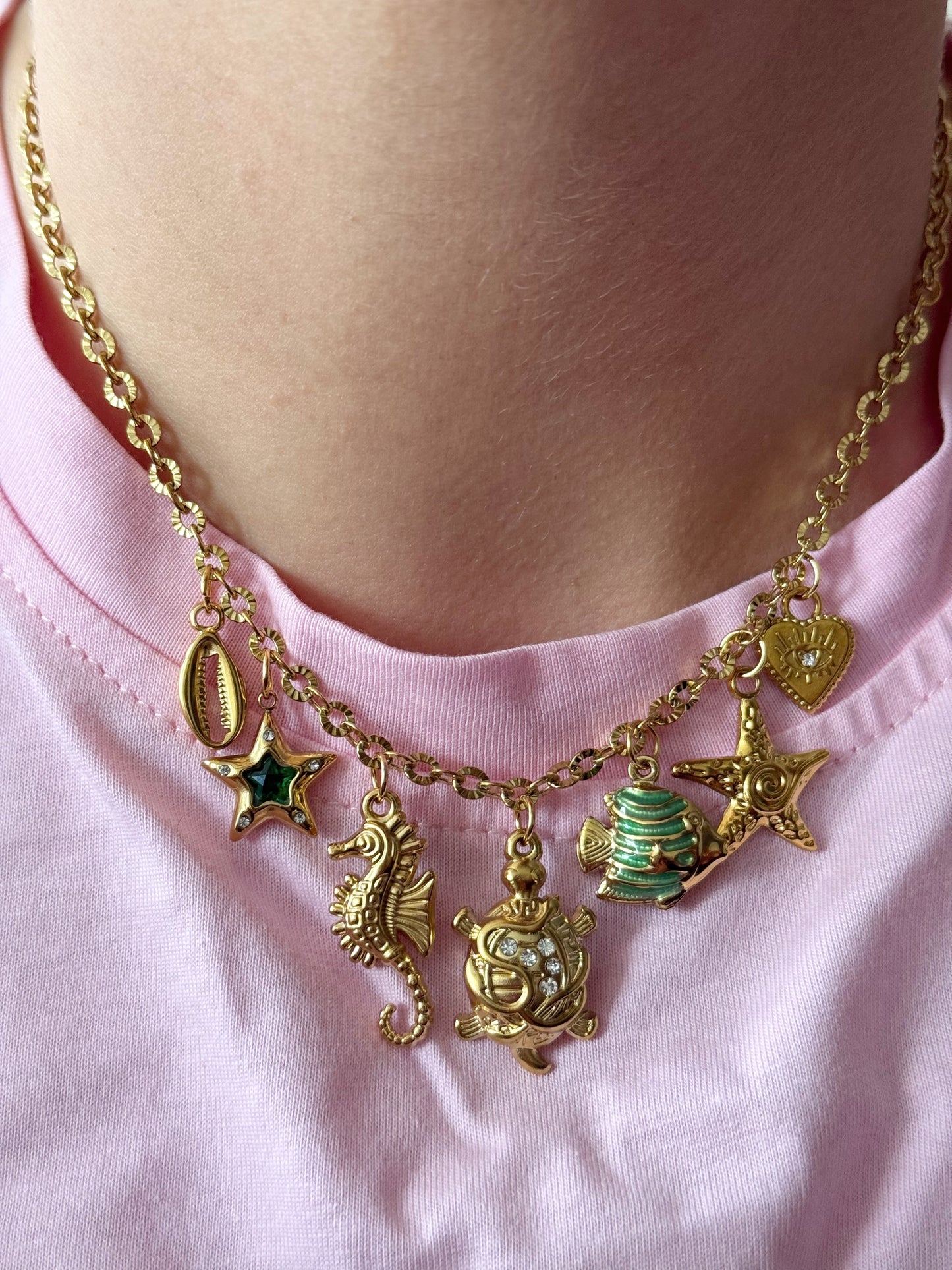 Charm Necklace - Turtle Green