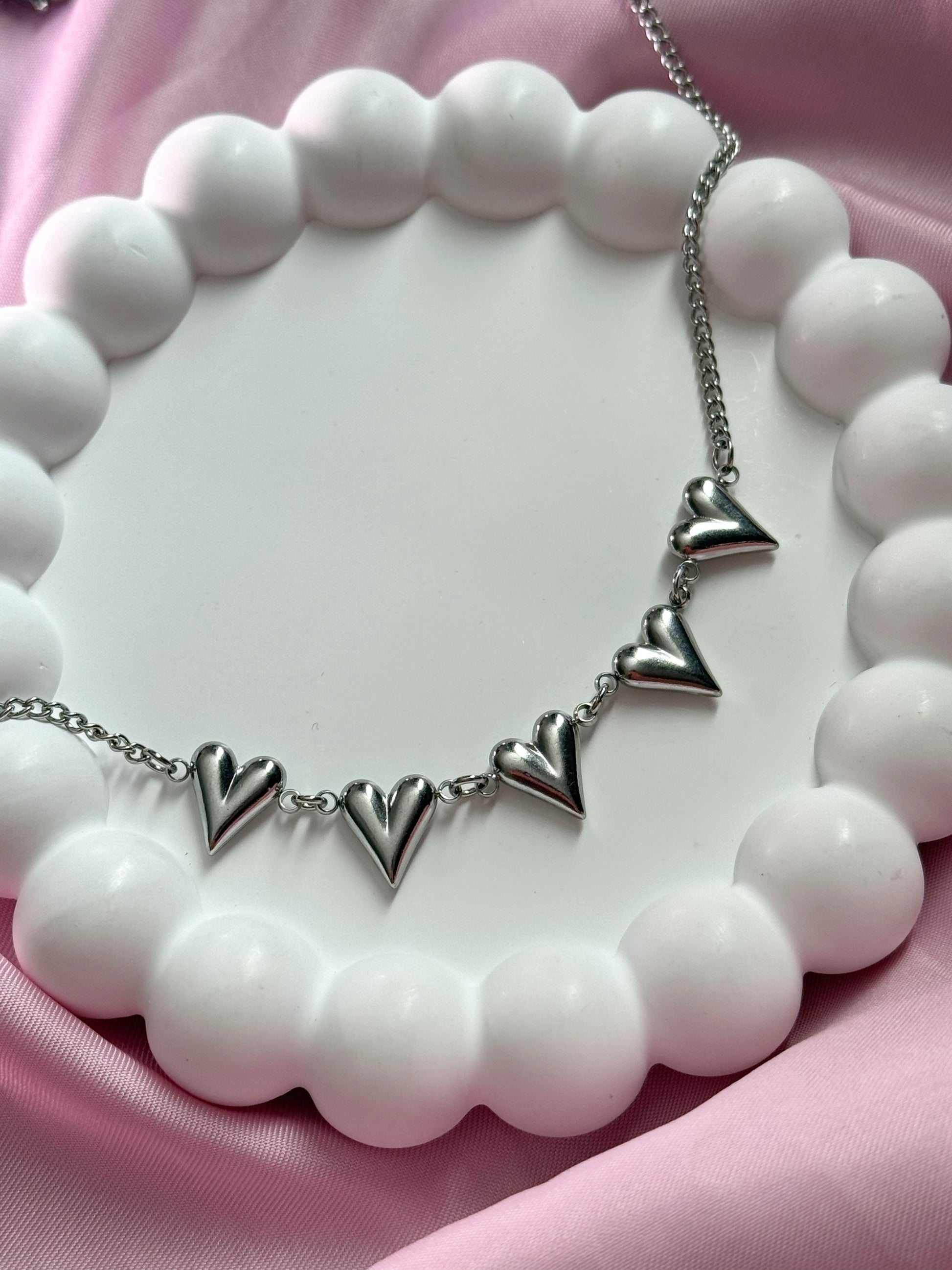 Necklace- 5 hearts - Silver