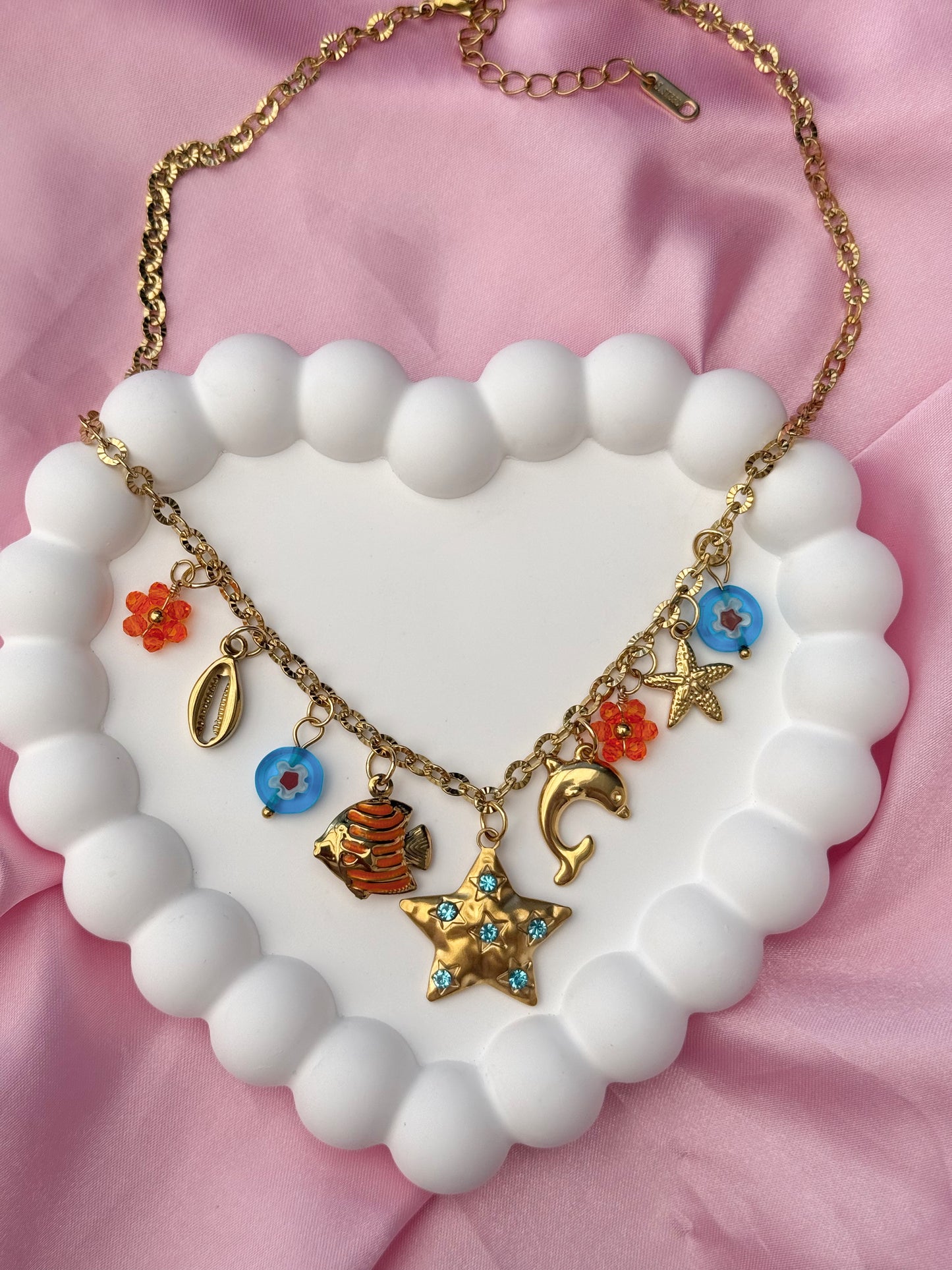 Charm Necklace- Blue & Orange