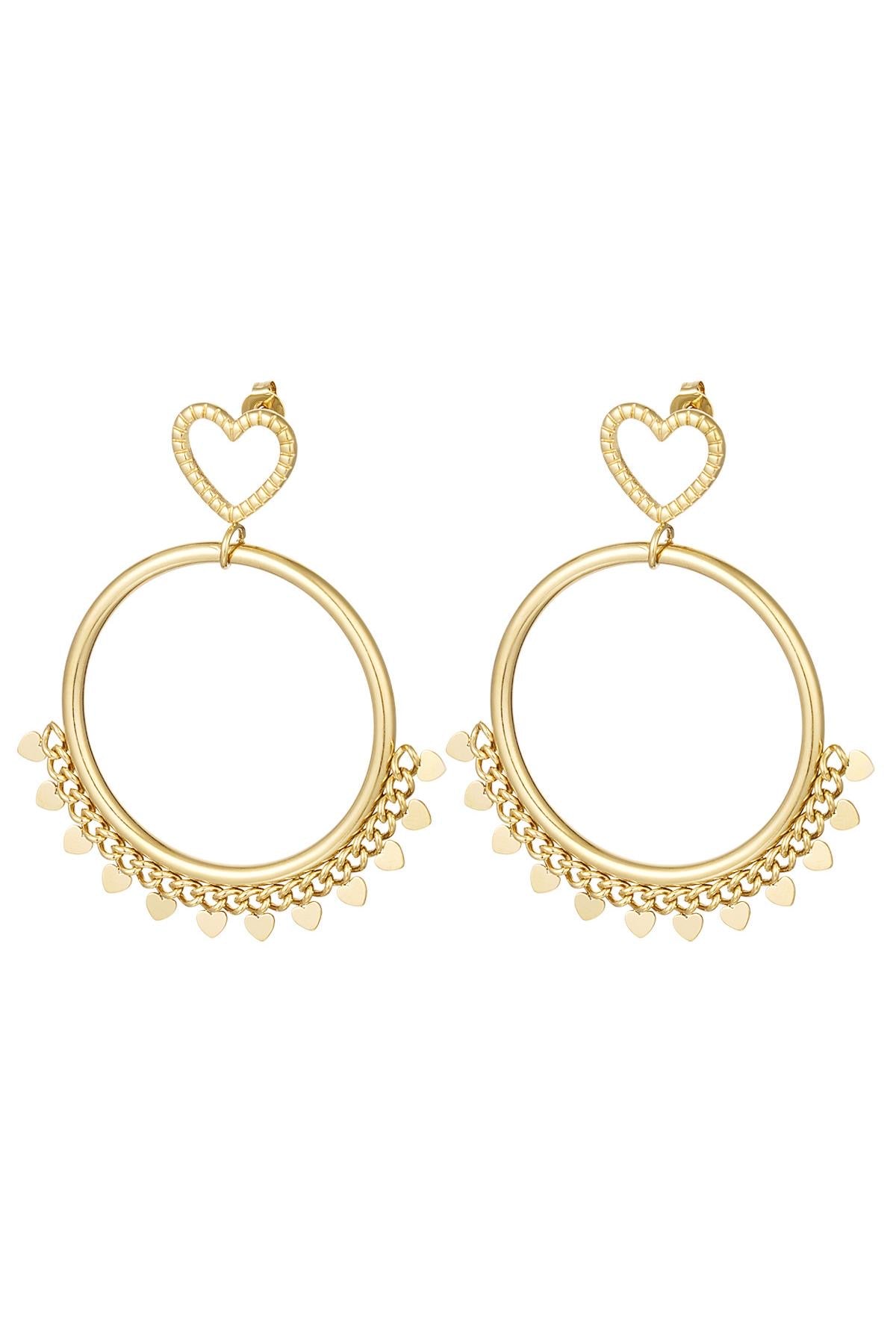 Oorbellen rond met hartjes detail - goud