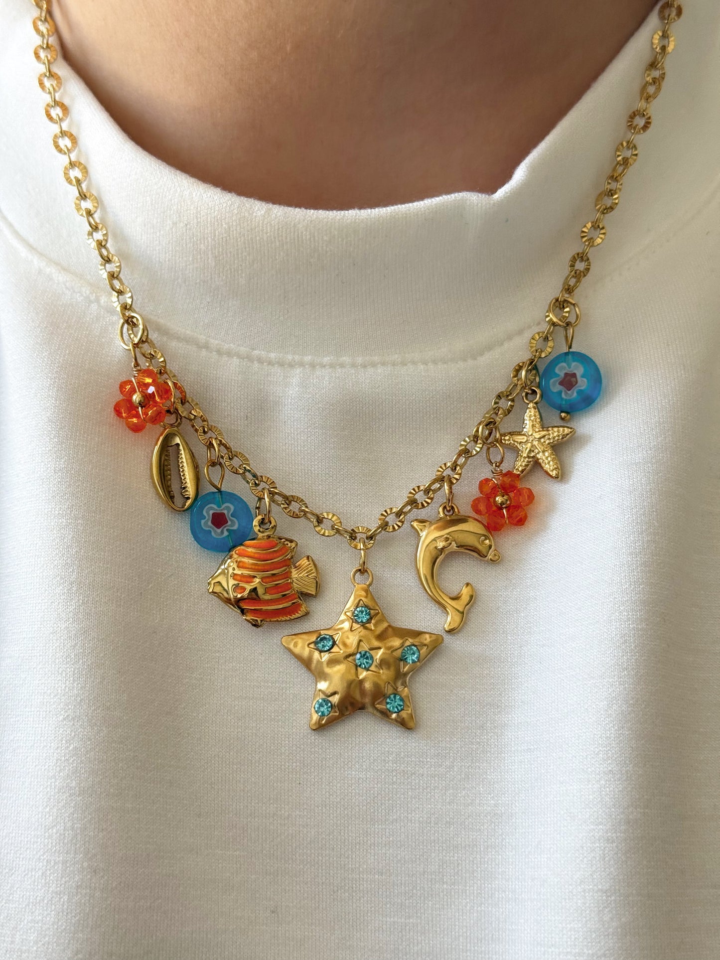 Charm Necklace- Blue & Orange