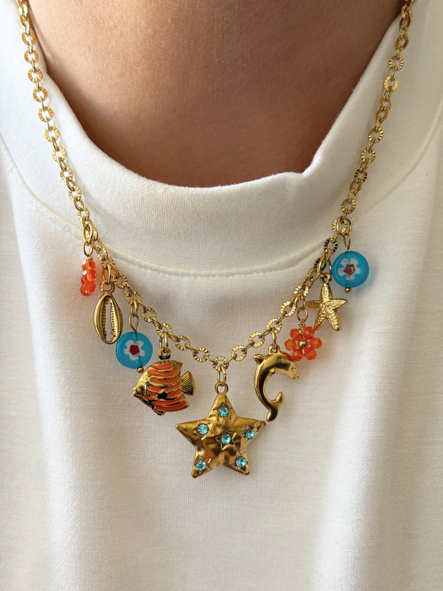 Charm Necklace- Blue & Orange