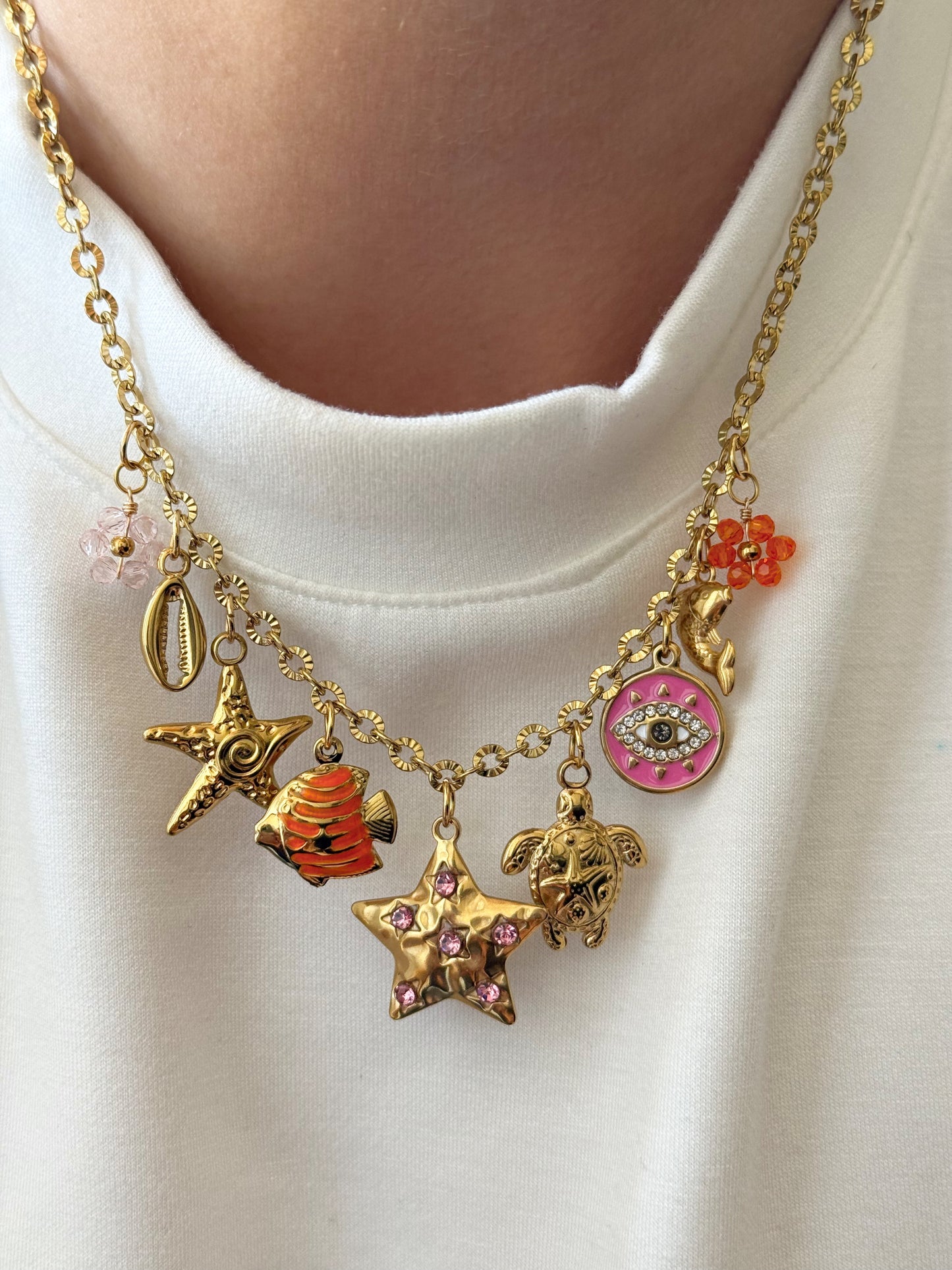 Charm Necklace - Pink & Orange