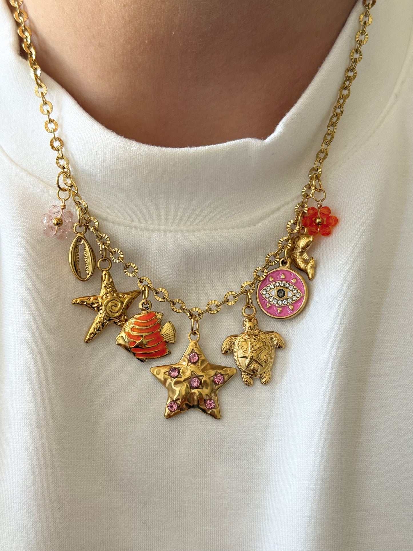 Charm Necklace - Pink & Orange