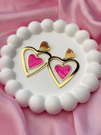 Earrings - Double Heart - Pink