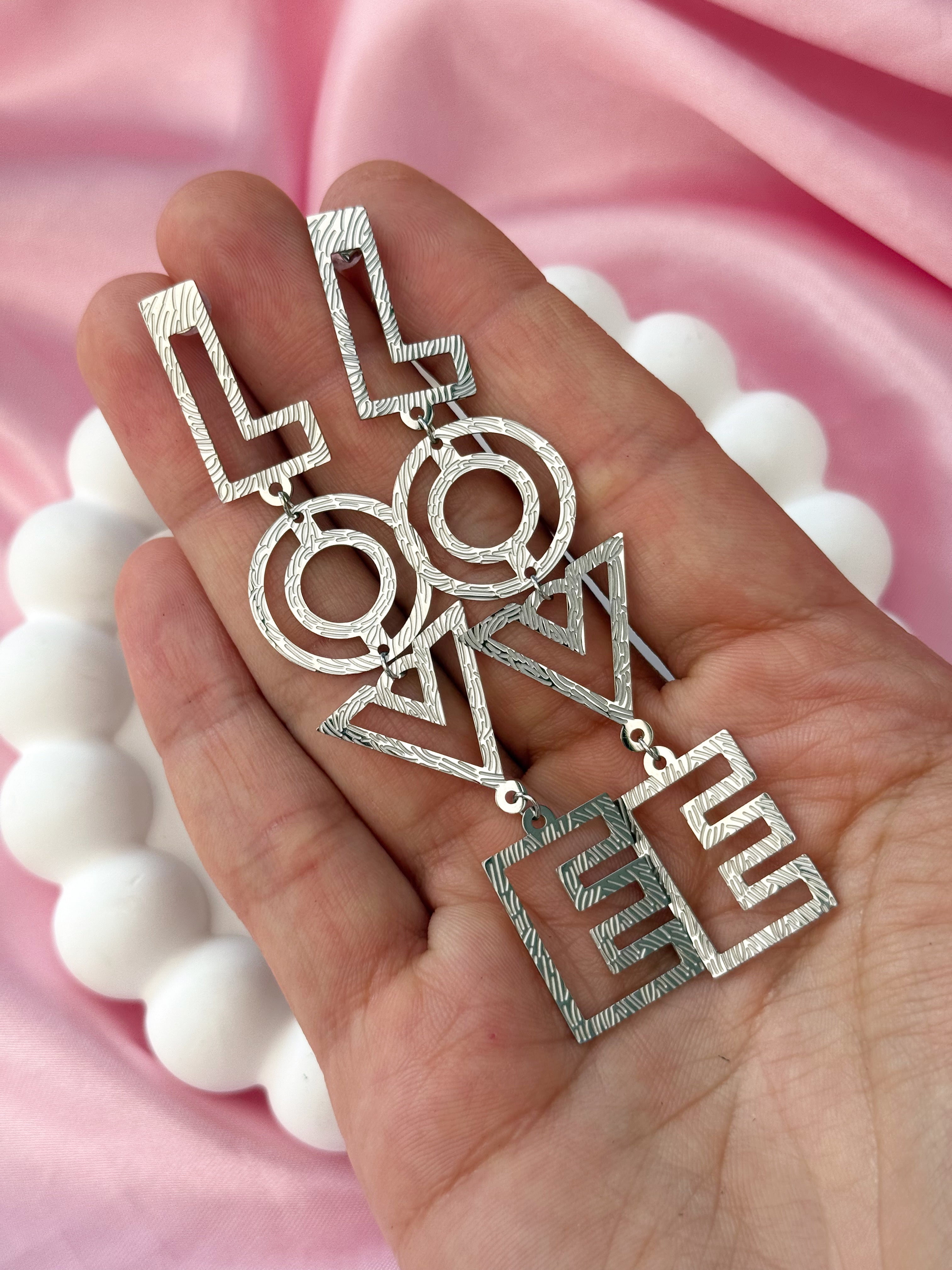 Earrings - Long Love - Silver