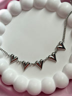 Necklace- 5 hearts - Silver