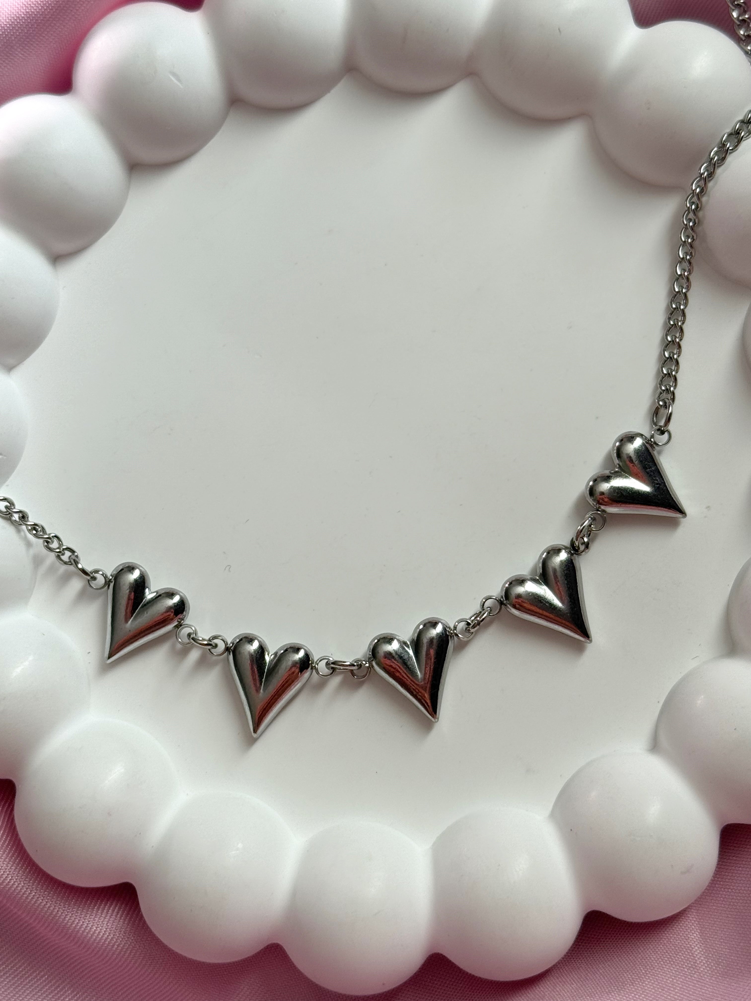 Necklace- 5 hearts - Silver