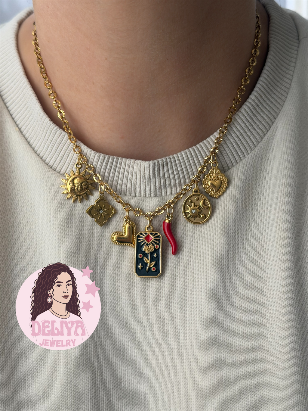 Charm Necklace - Vintage Red