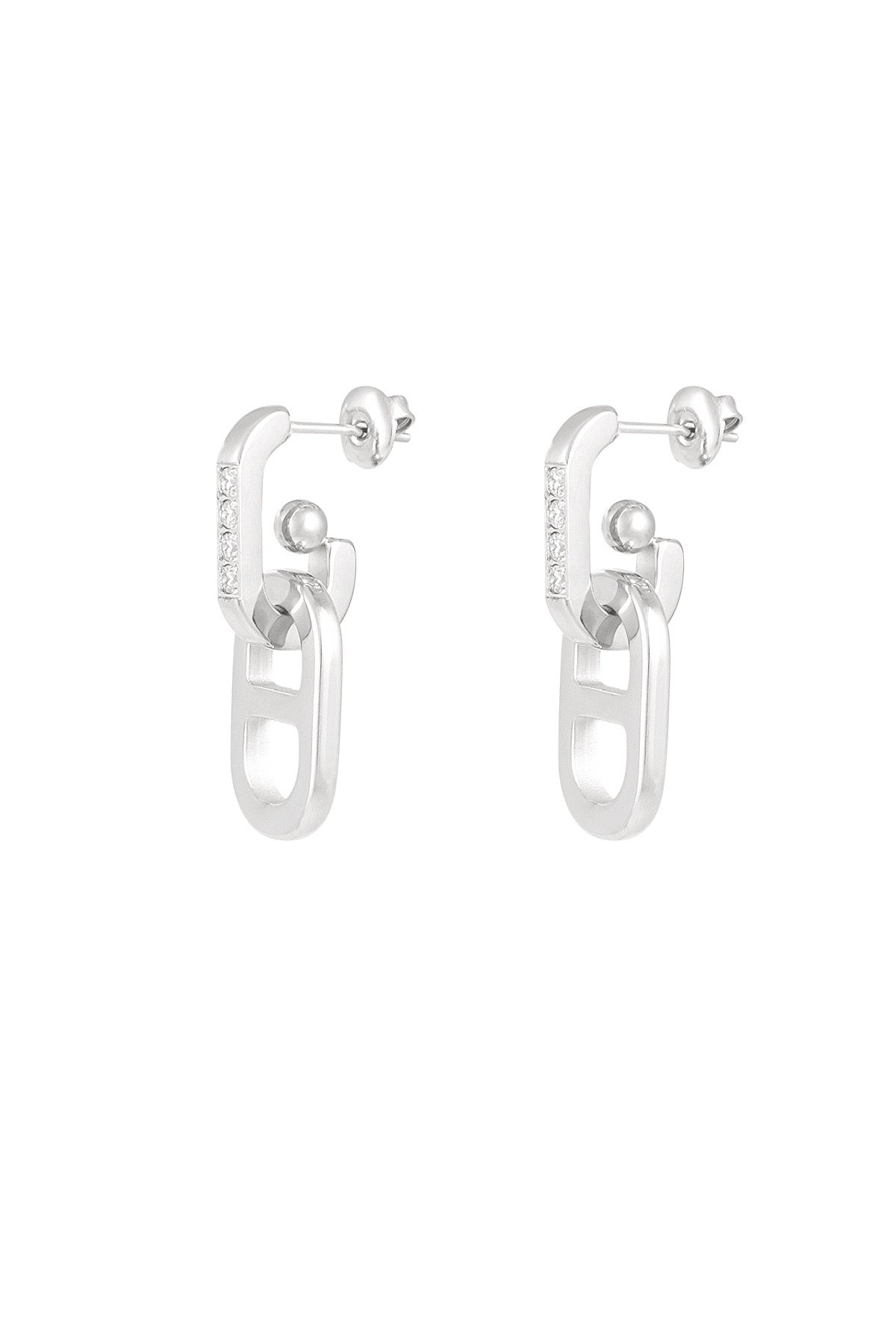 Oorbellen met schakel steentjes - zilver