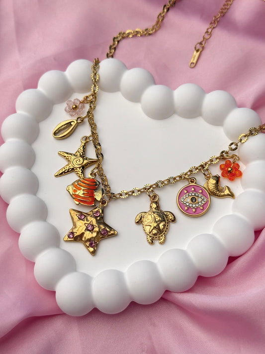 Charm Necklace - Pink & Orange
