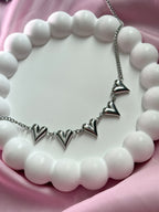 Necklace- 5 hearts - Silver