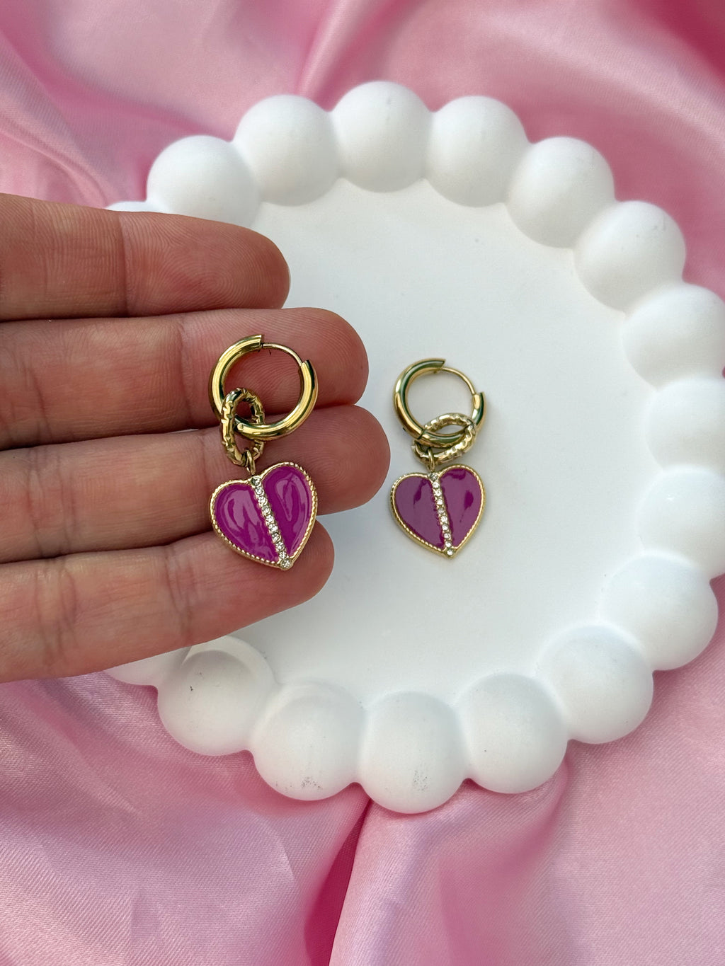 Earrings - Pink Heart Zirconia