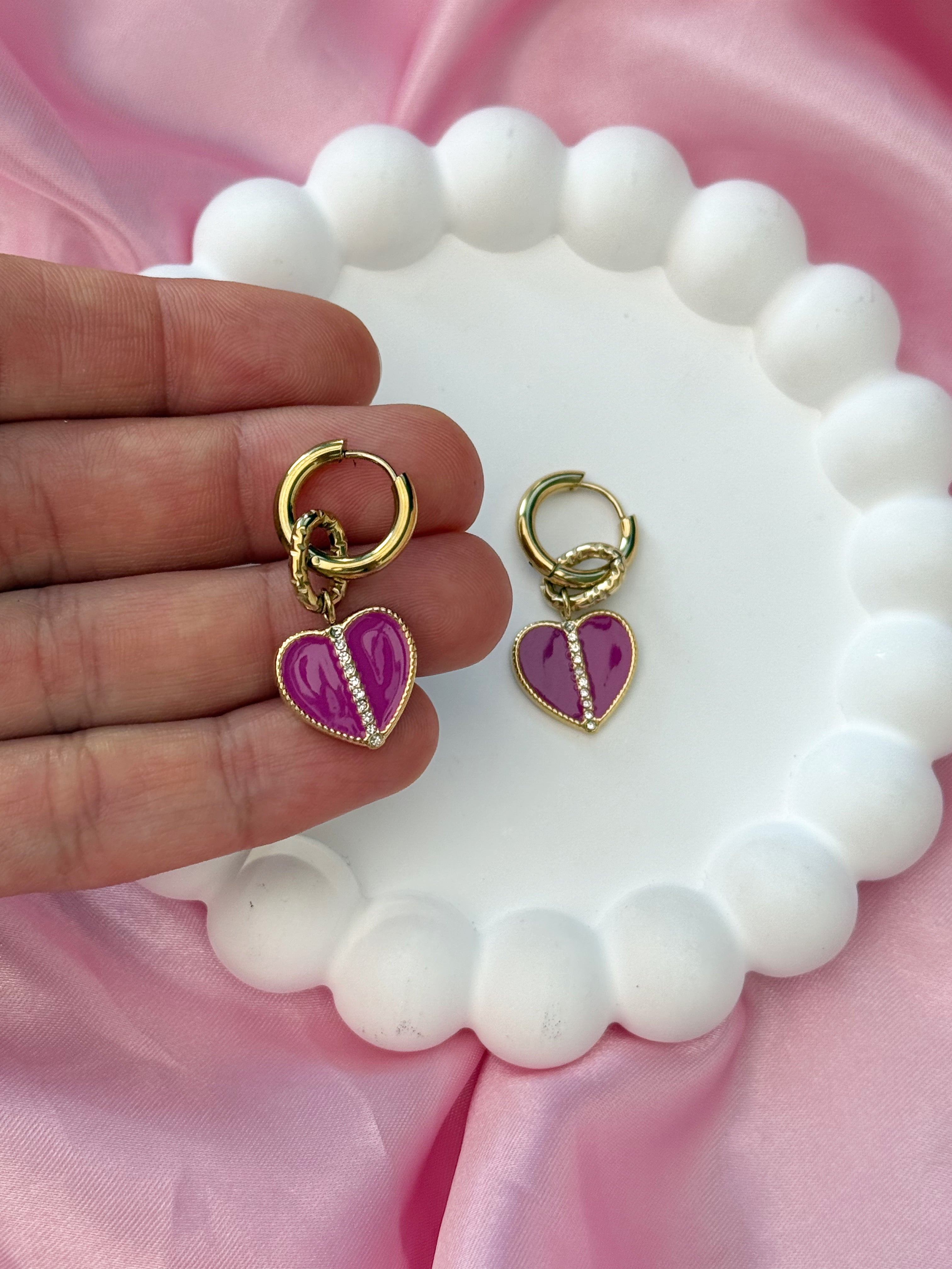 Earrings - Pink Heart Zirconia