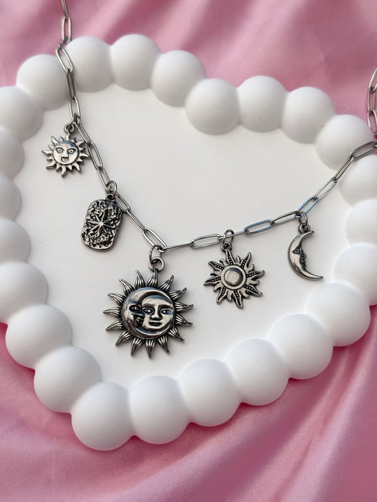 Charm necklace - Dark Sun - Silver