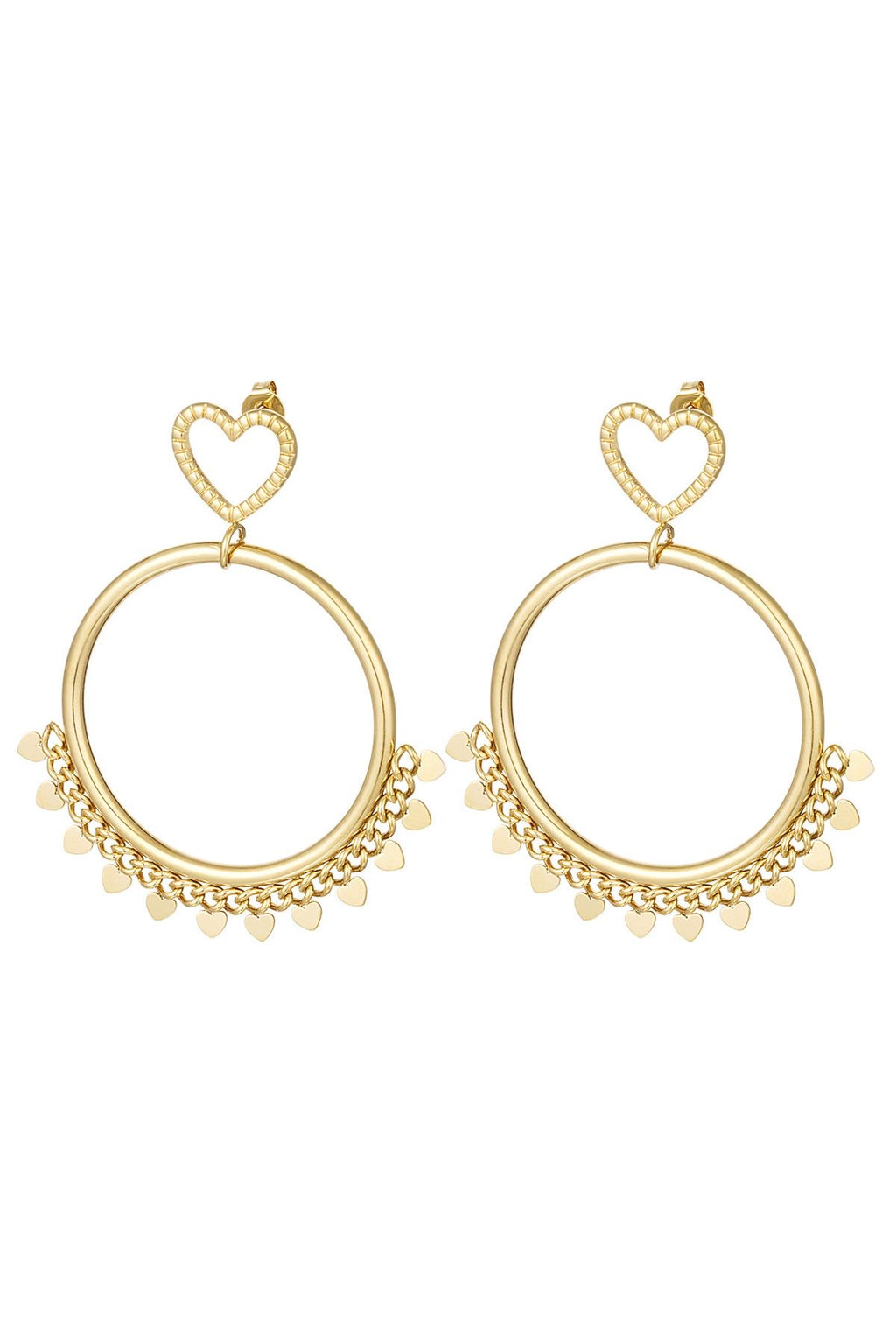 Oorbellen rond met hartjes detail - goud