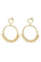Oorbellen rond met hartjes detail - goud