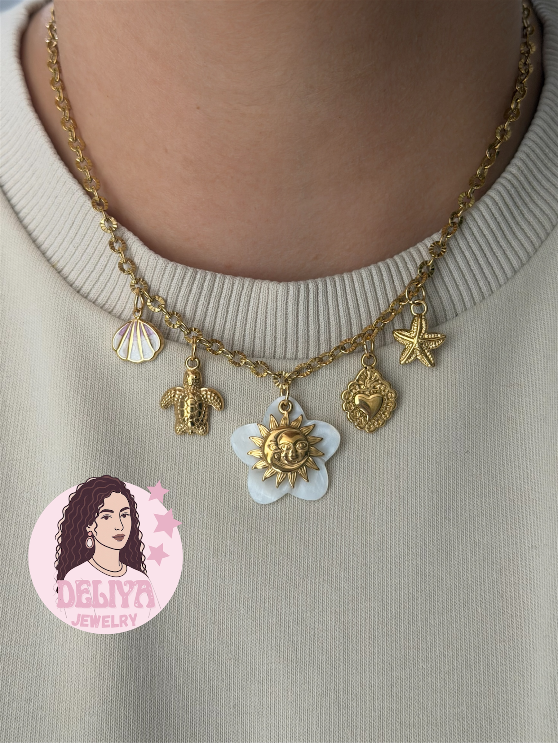 Charm Necklace - Sunset flower pink