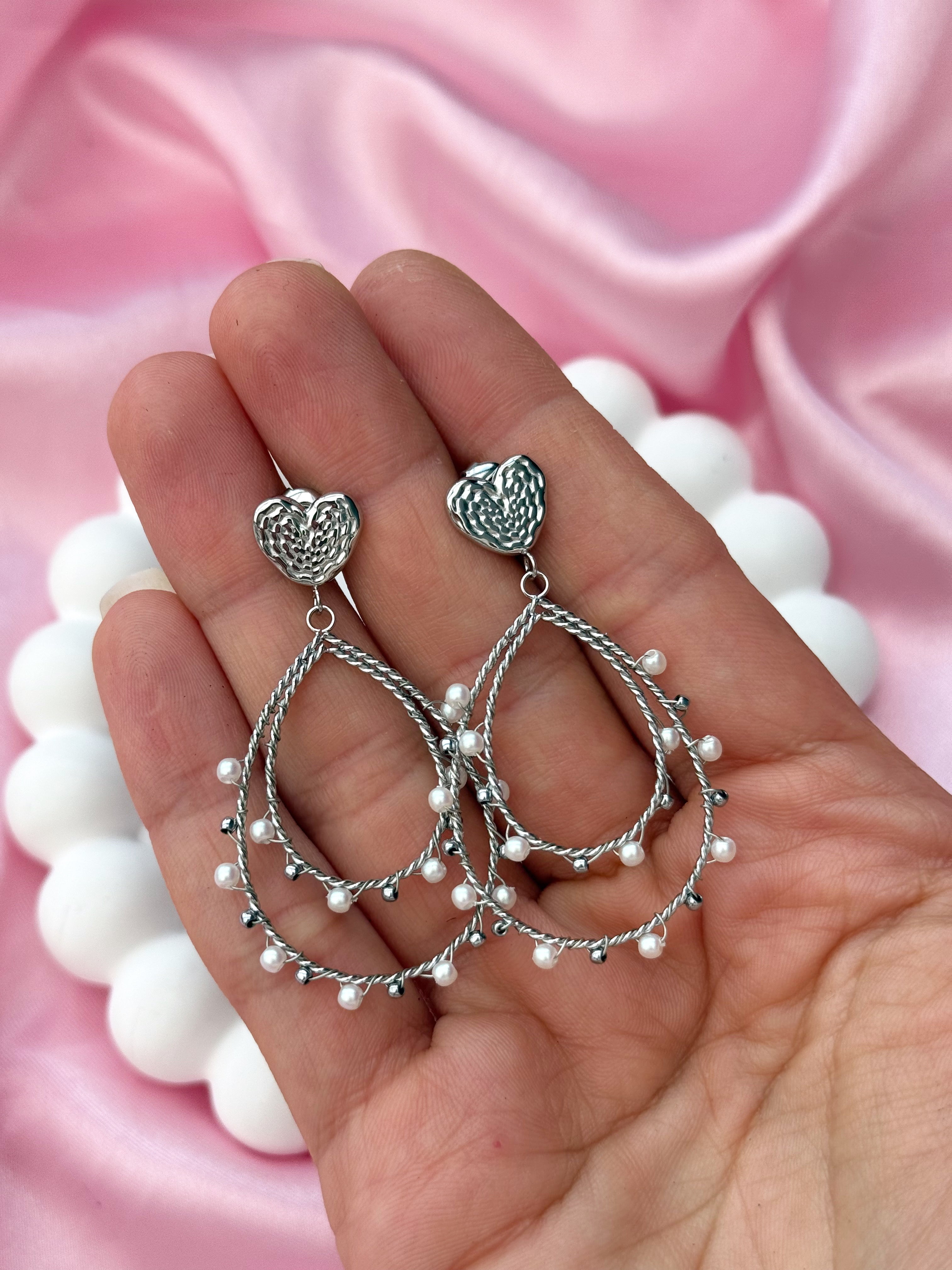 Earrings - Drop Pearls - Silver