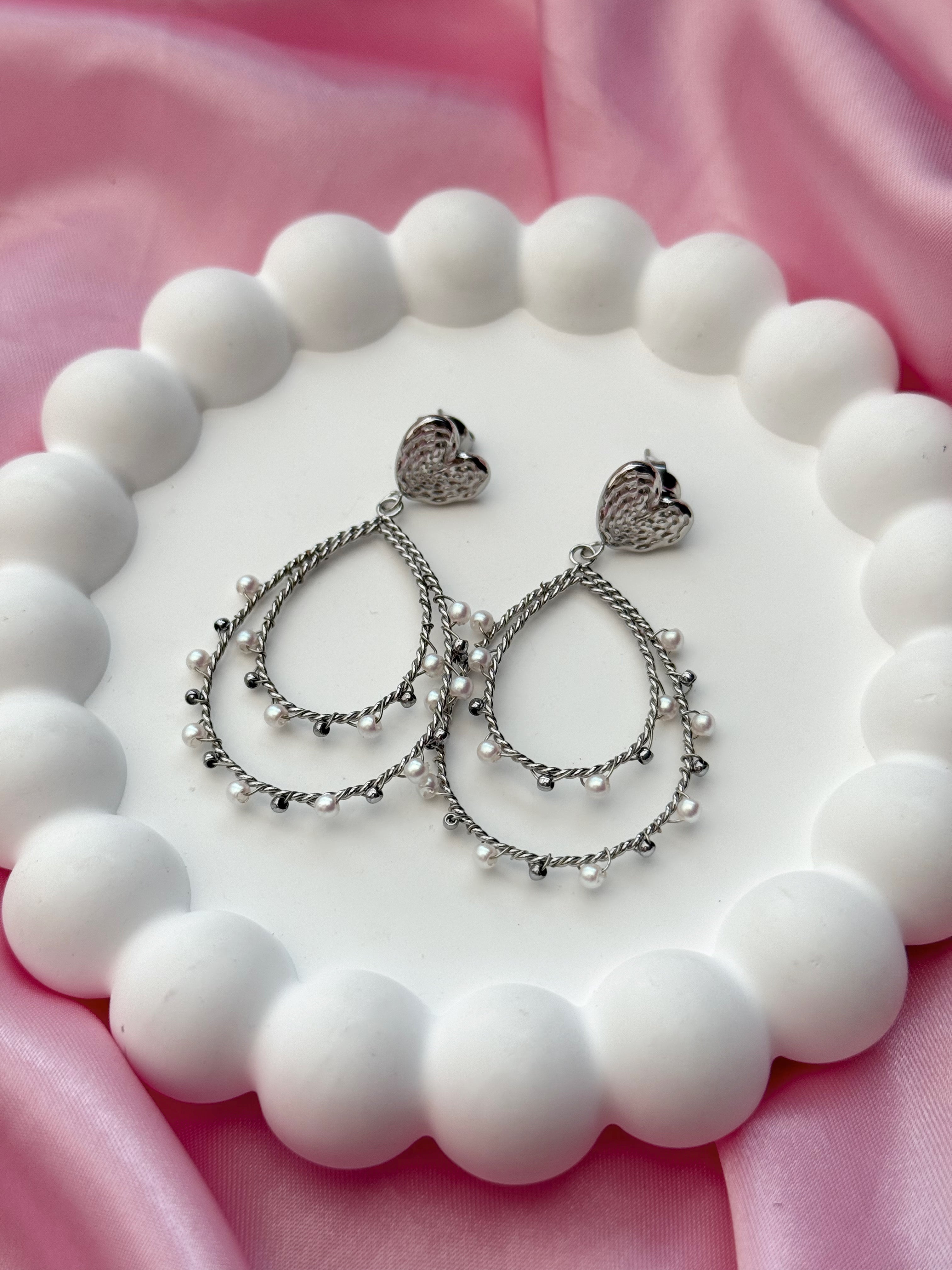 Earrings - Drop Pearls - Silver