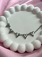 Necklace- 5 hearts - Silver