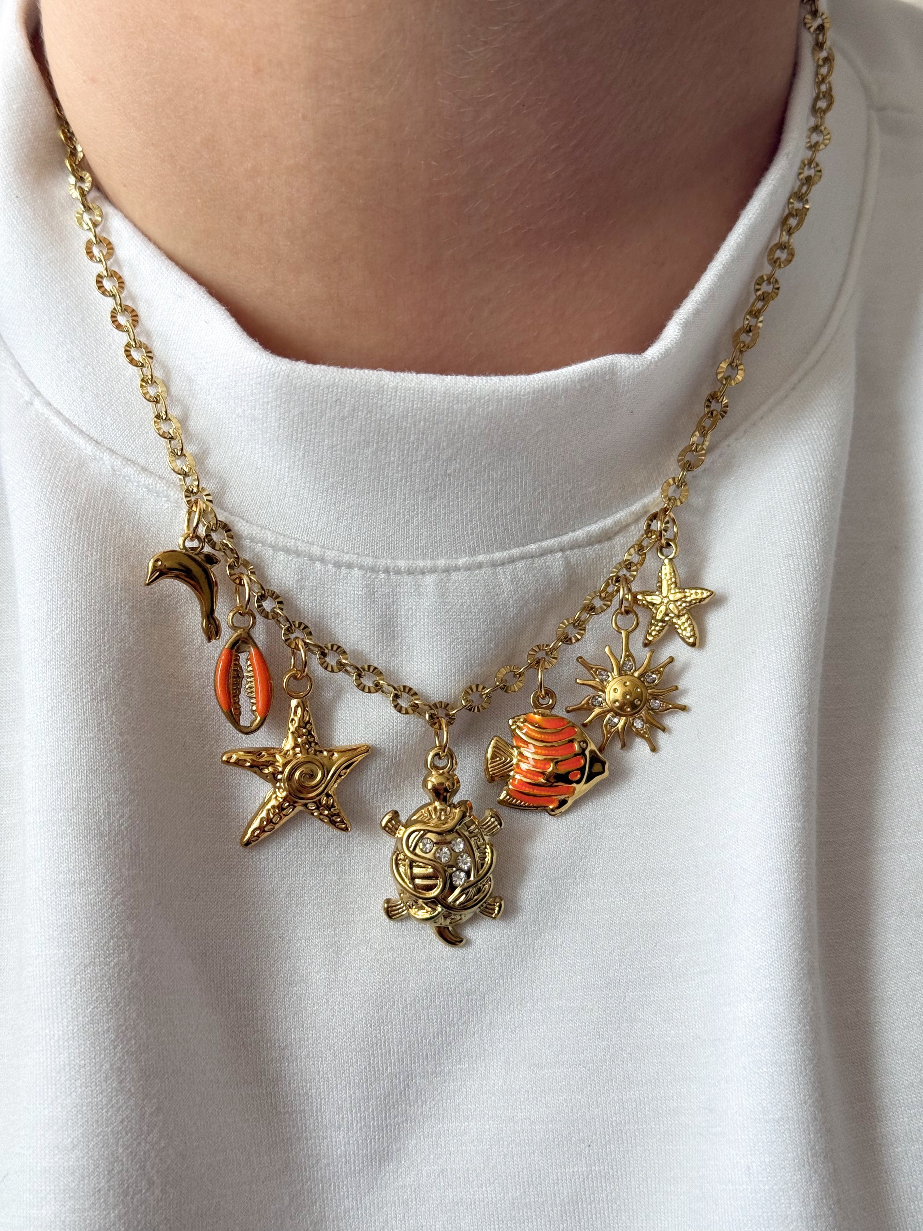 Charm Necklace - Turtle Orange