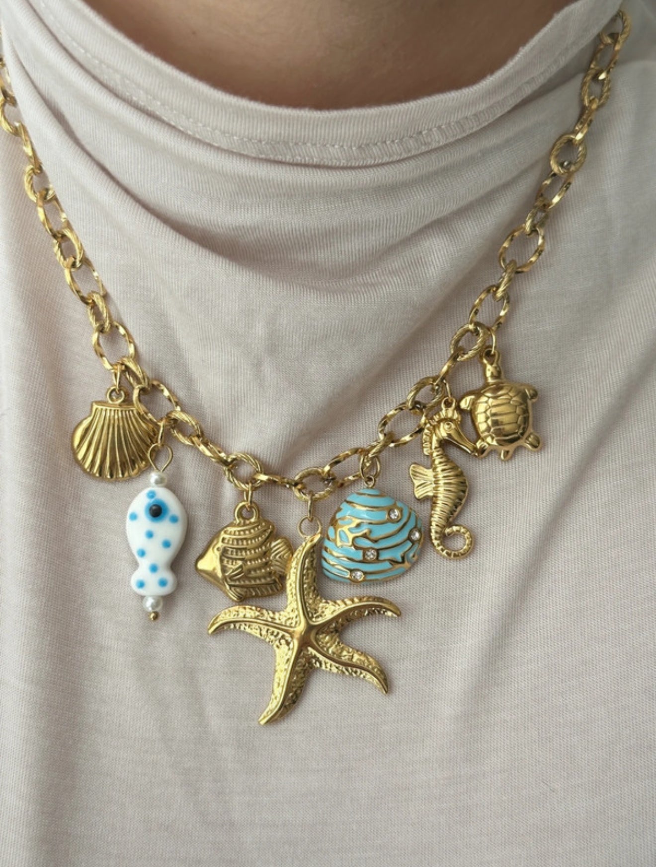 Charm Necklace - Blue Sea Shell