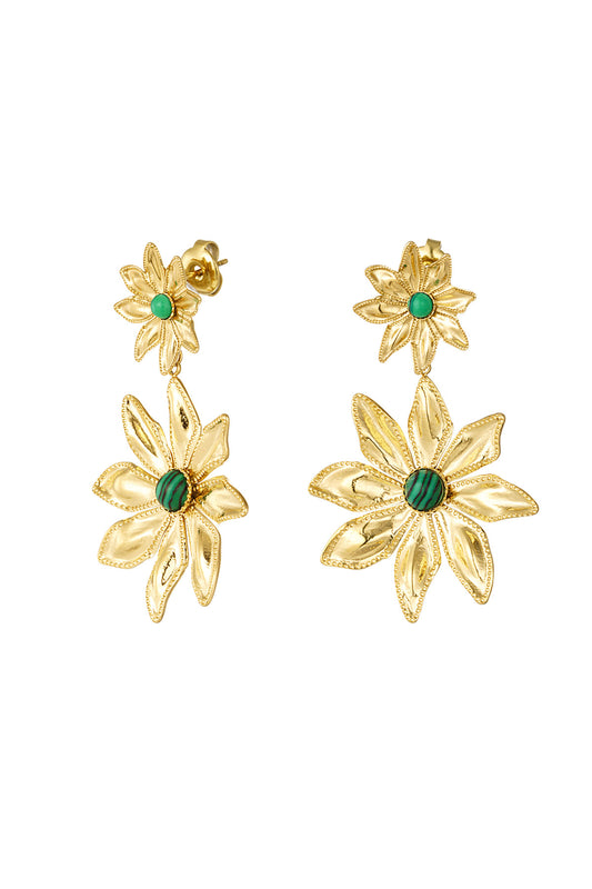 Oorbellen bloem met groen Detail