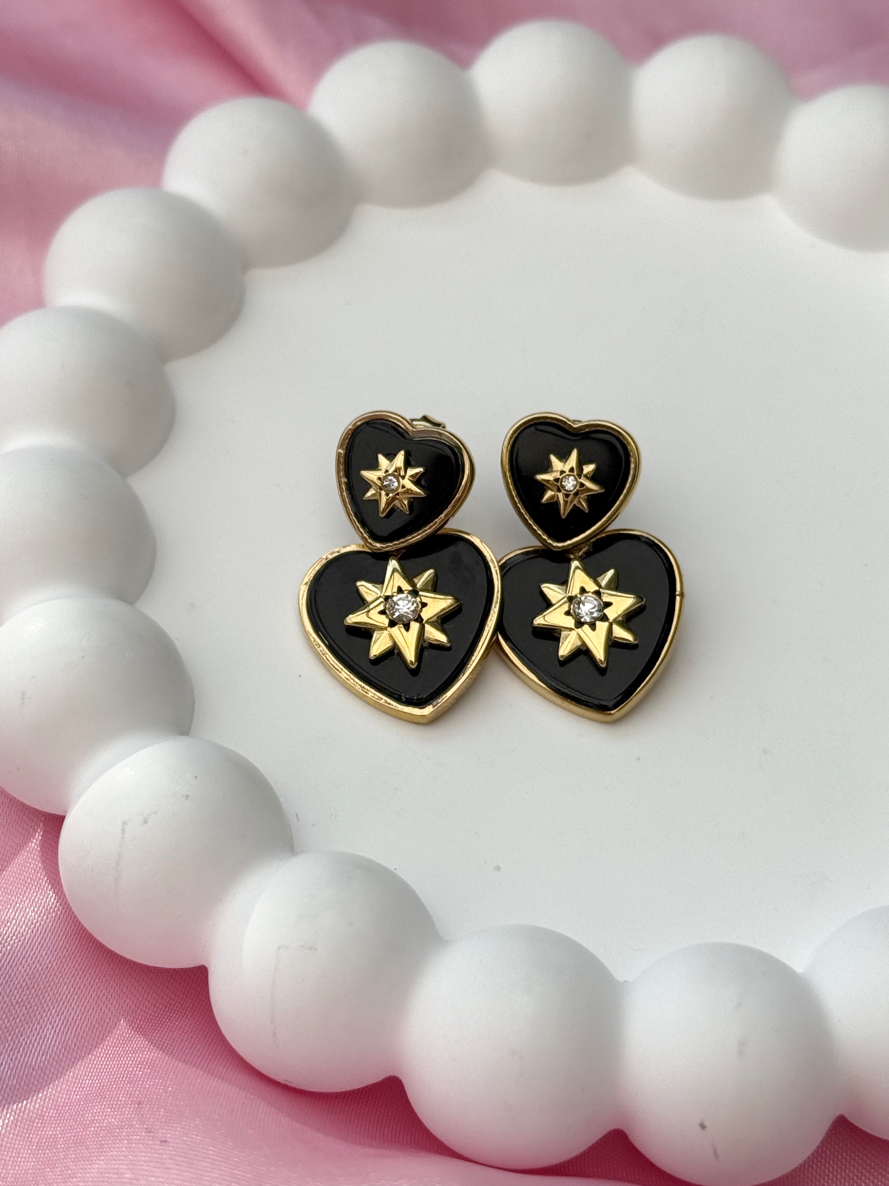 Earrings - Heart with Stars - Black