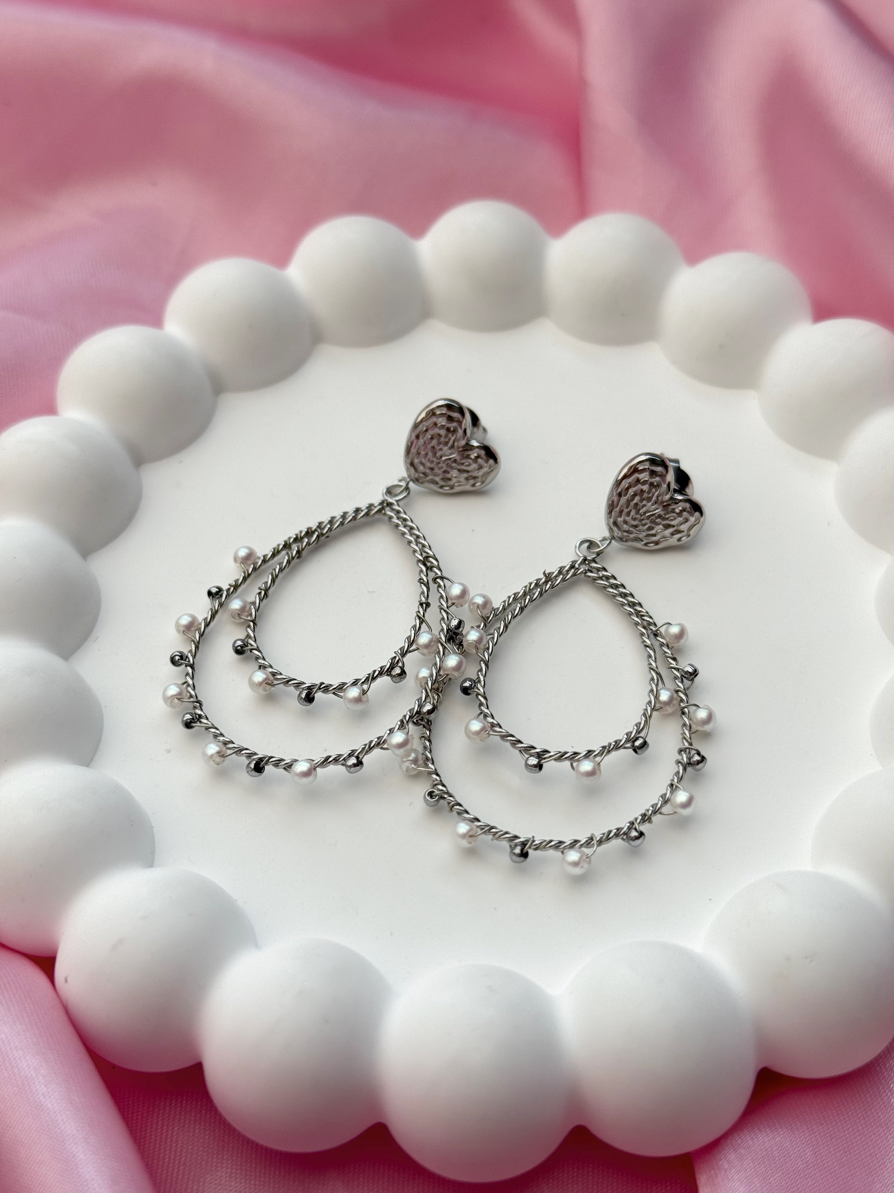Earrings - Drop Pearls - Silver