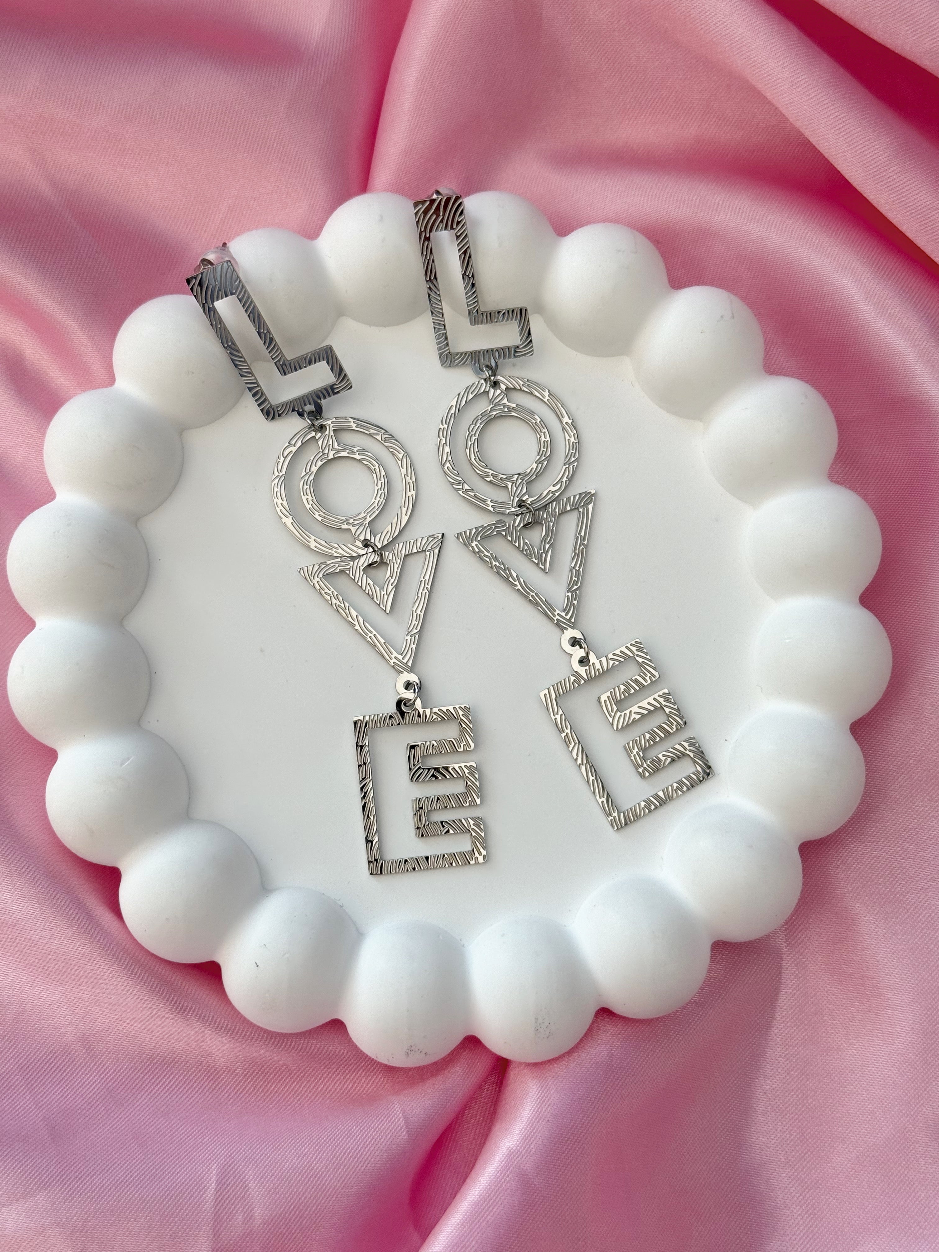 Earrings - Long Love - Silver