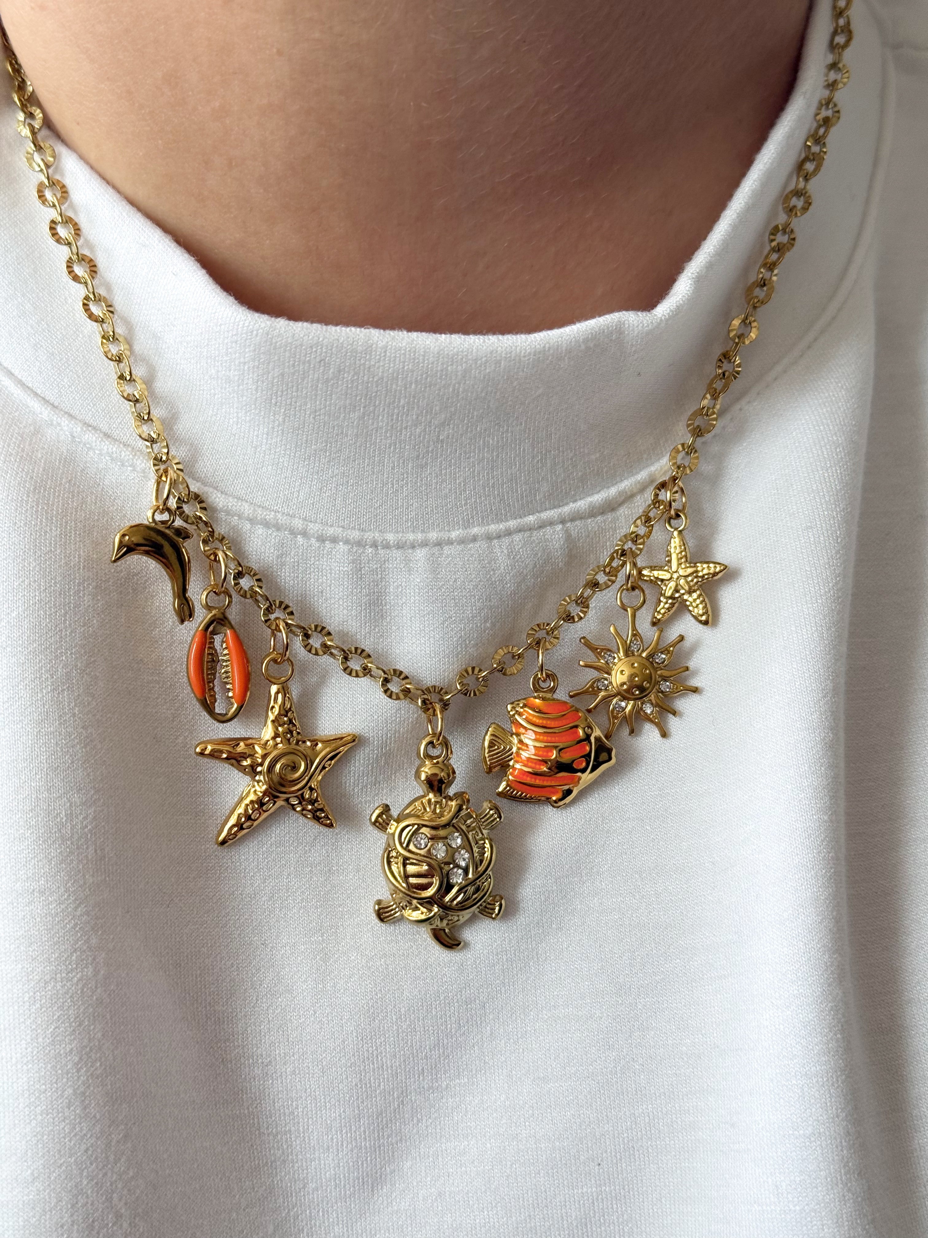 Charm Necklace - Turtle Orange