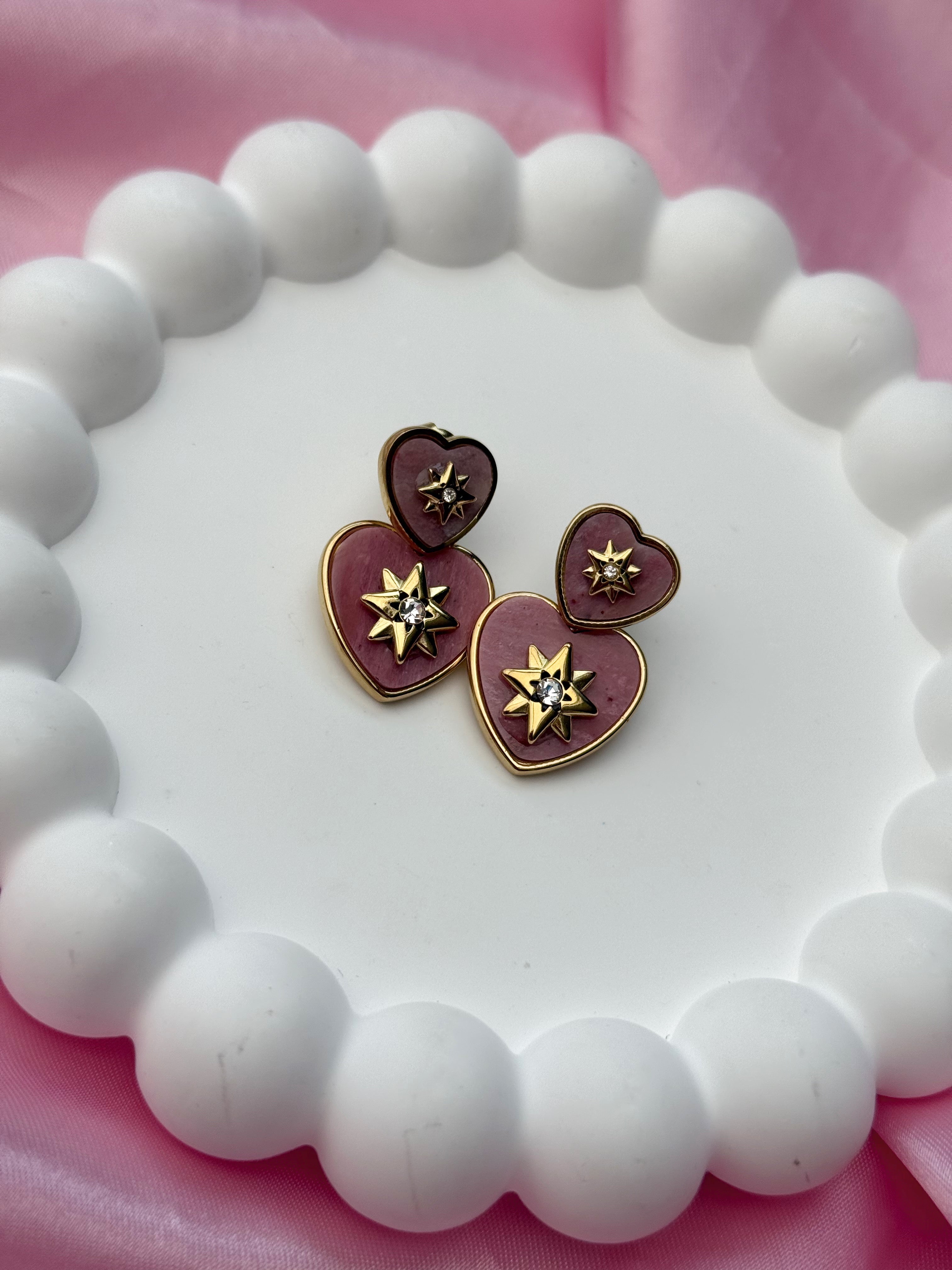Earrings - Heart with Stars - Pink