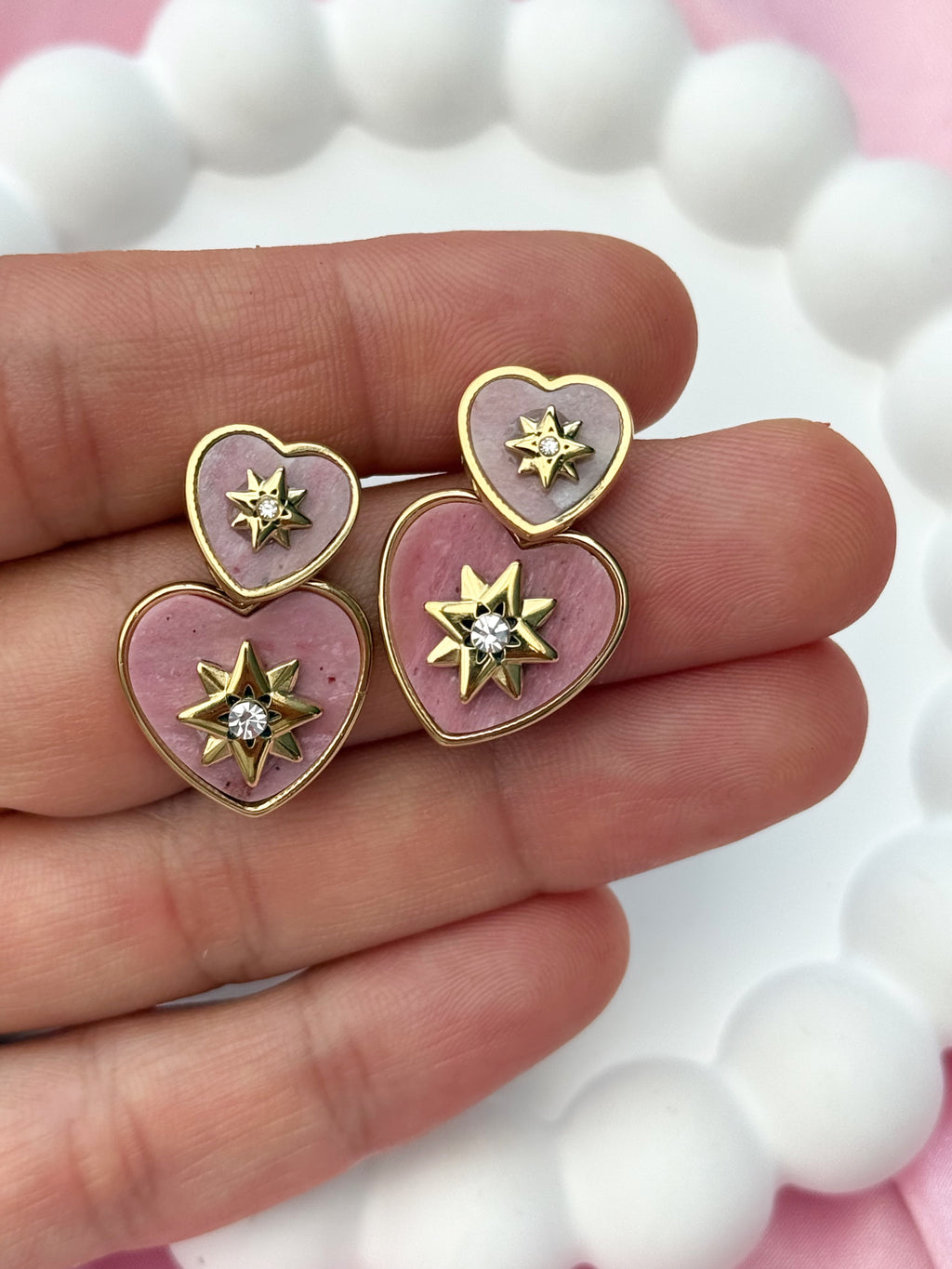 Earrings - Heart with Stars - Pink