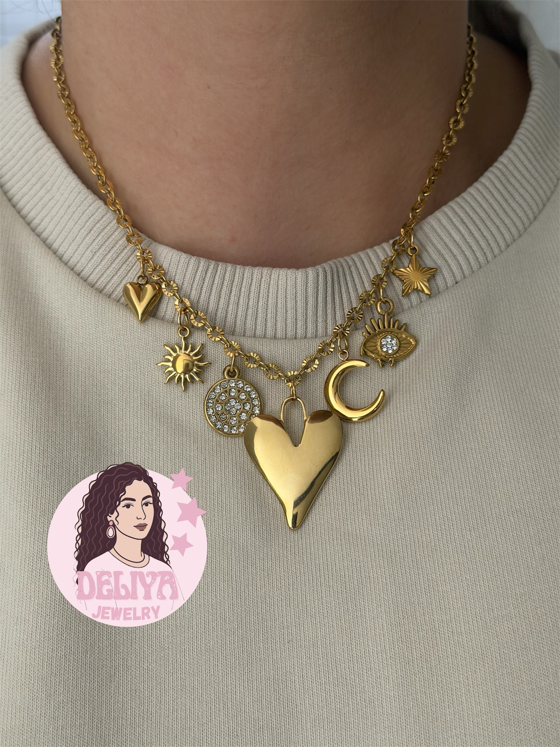 Charm Necklace - Pink Star & Moon