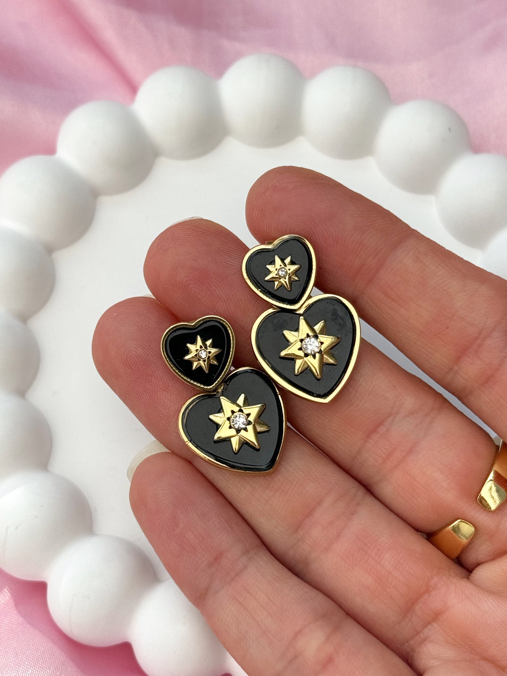 Earrings - Heart with Stars - Black