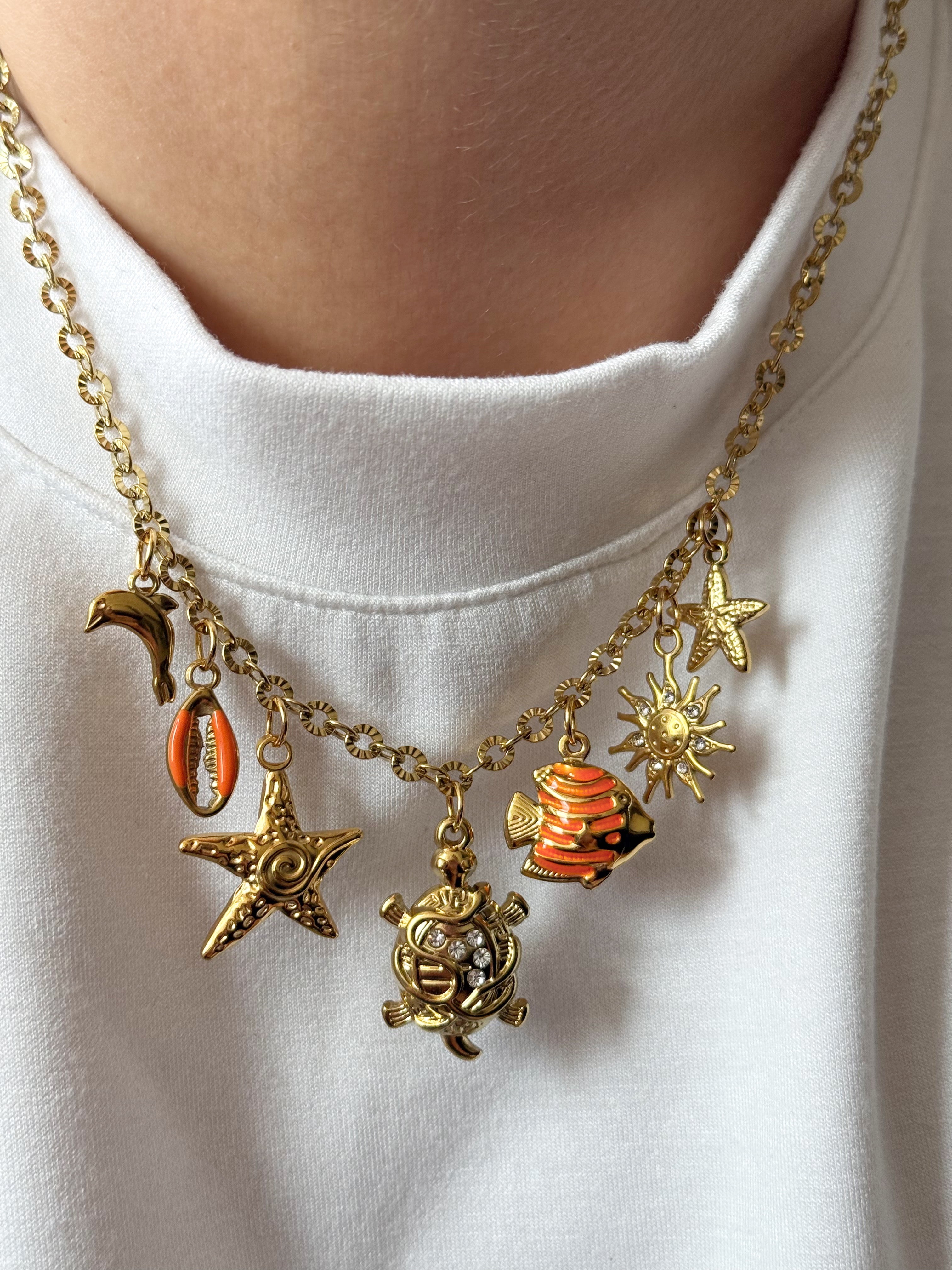 Charm Necklace - Turtle Orange