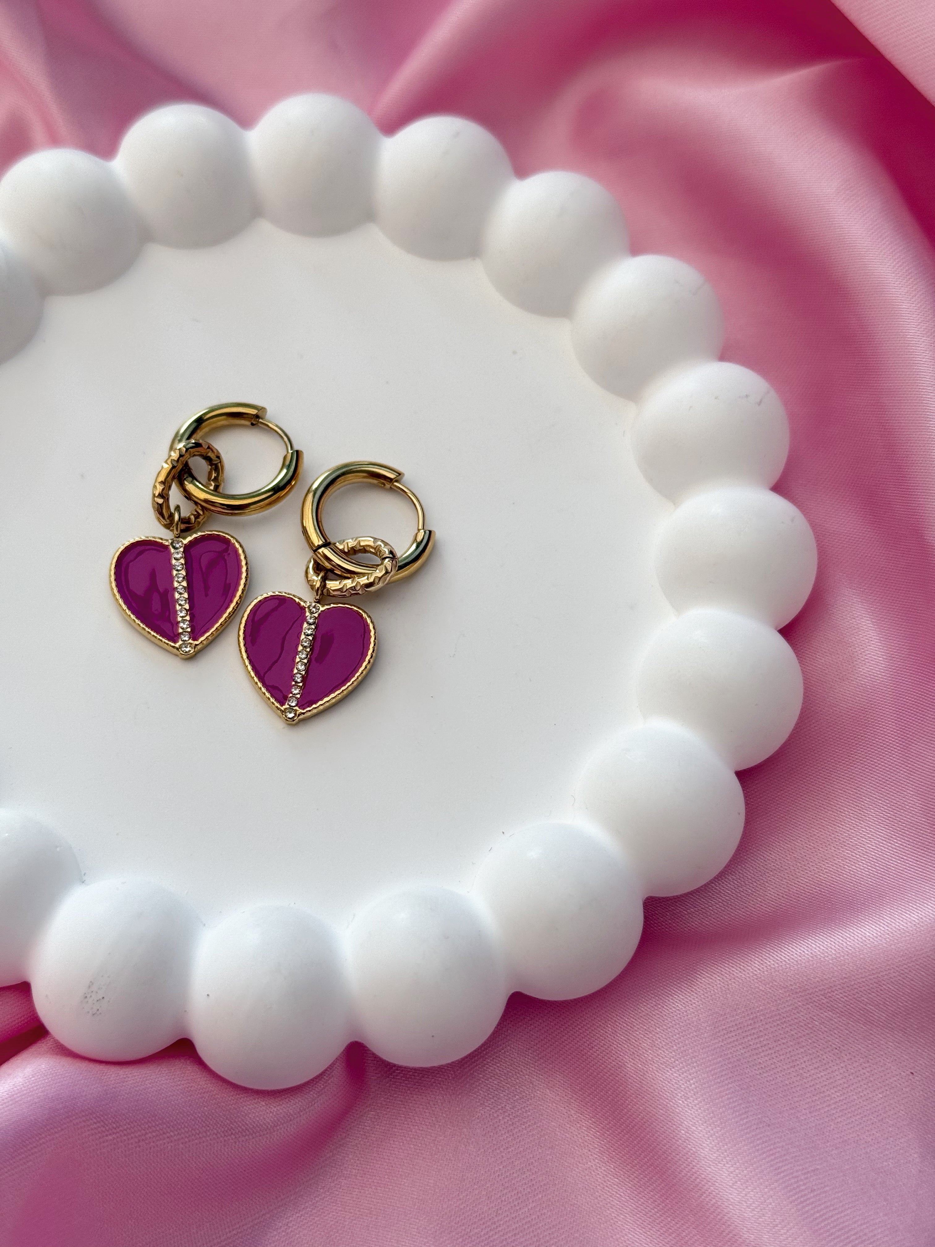 Earrings - Pink Heart Zirconia