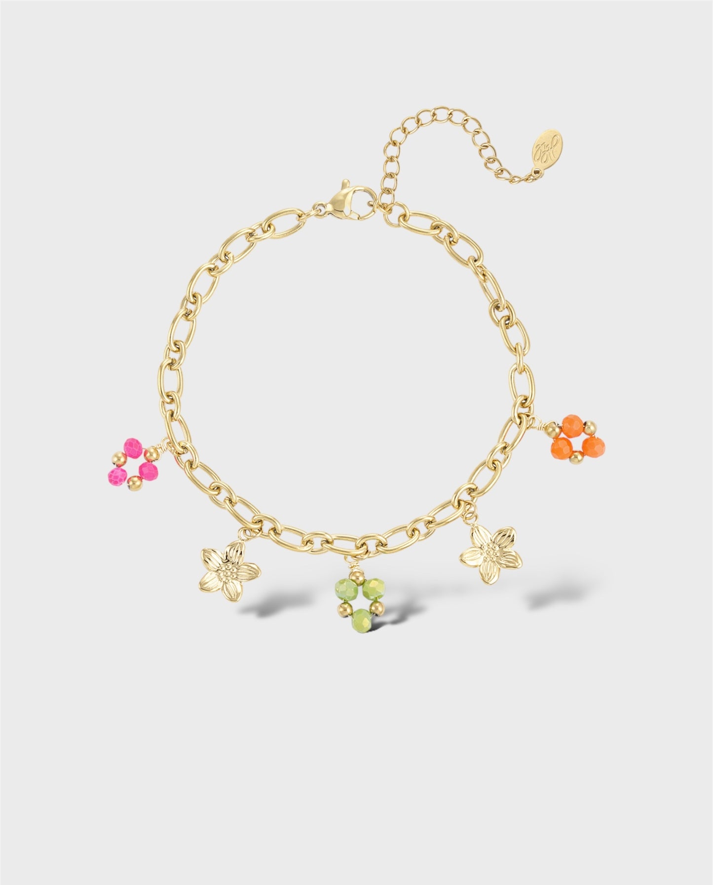 Armband met gekleurde bloemen bedels