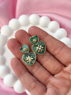 Earrings - Heart with Star - Green