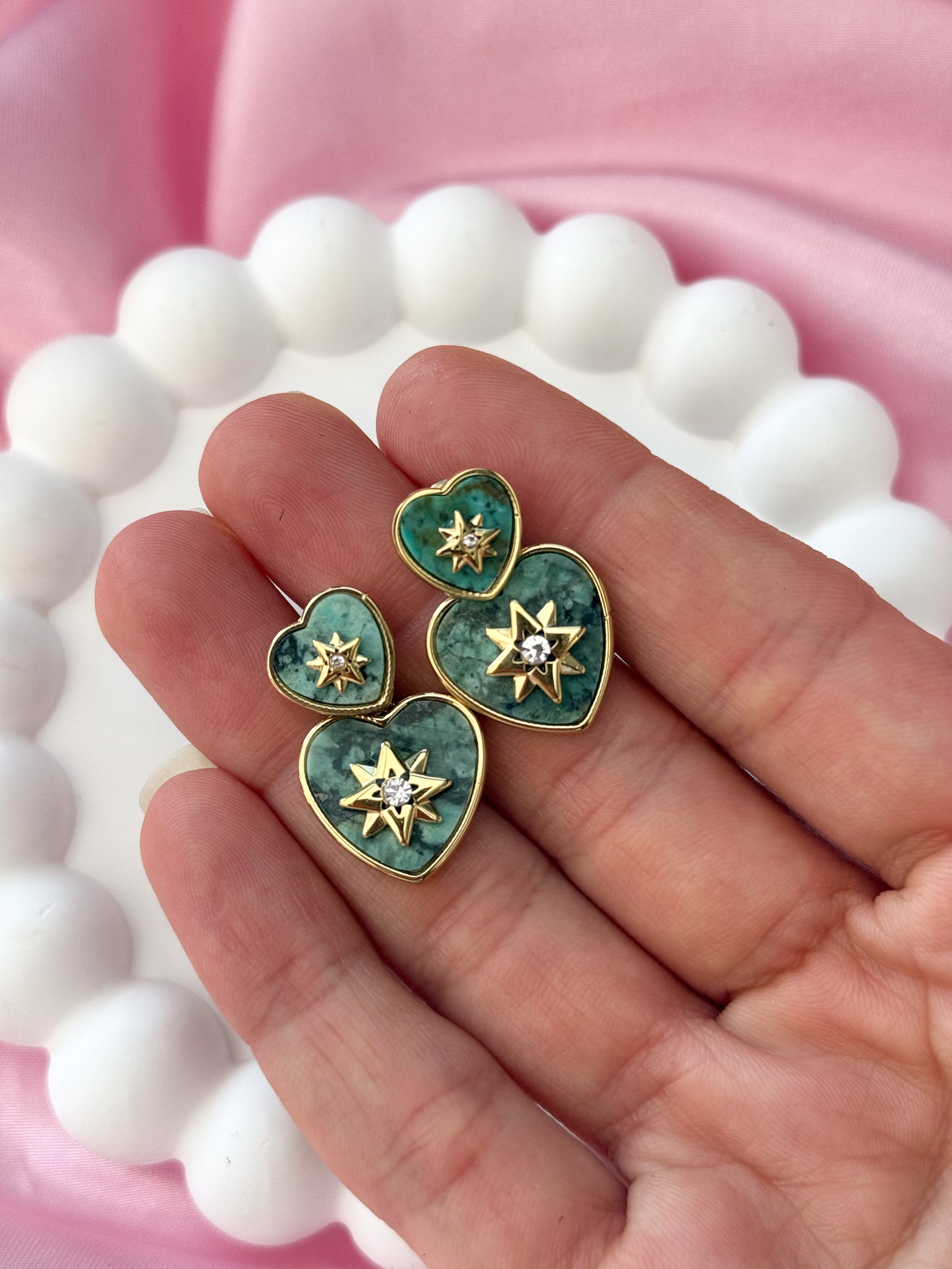 Earrings - Heart with Star - Green