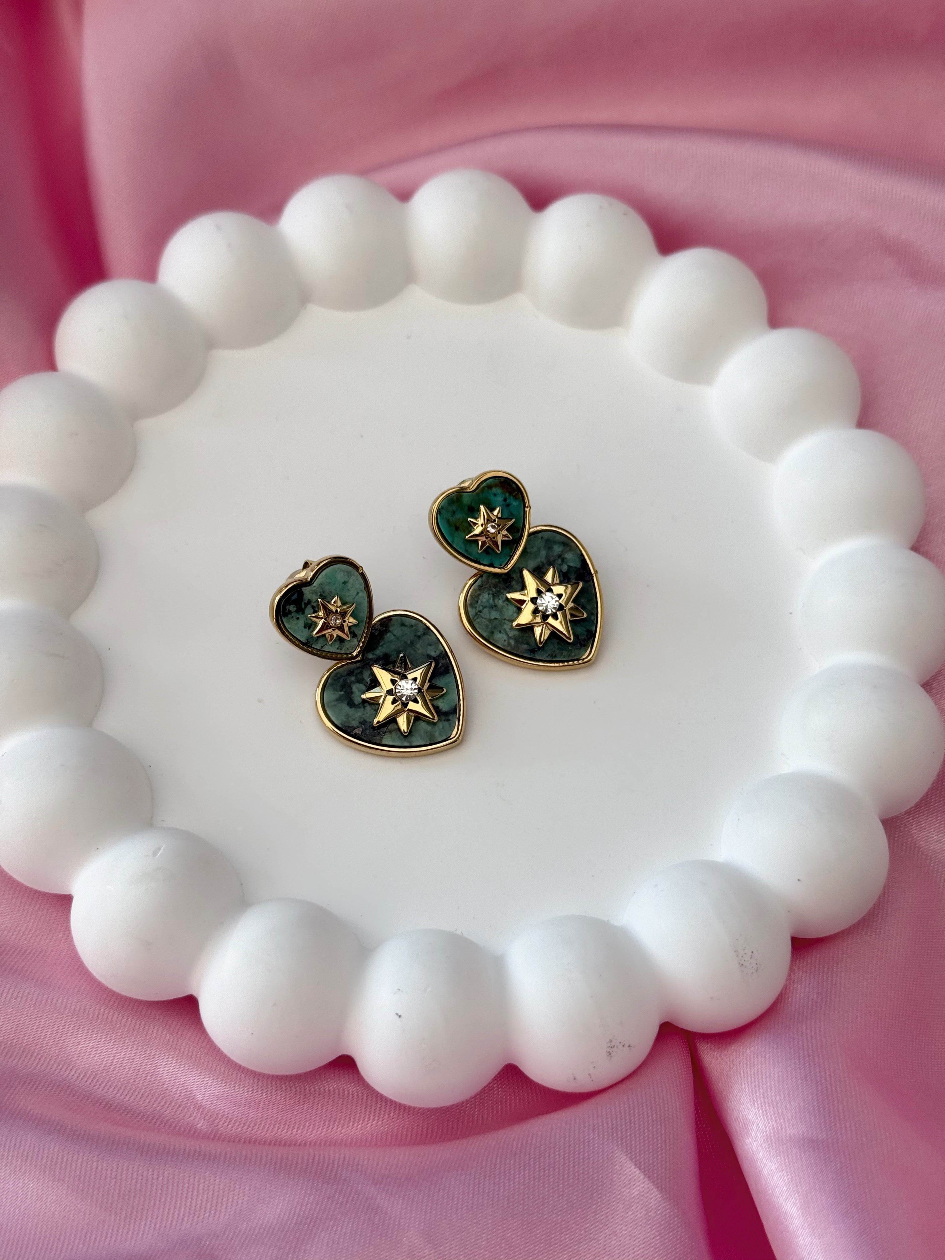 Earrings - Heart with Star - Green