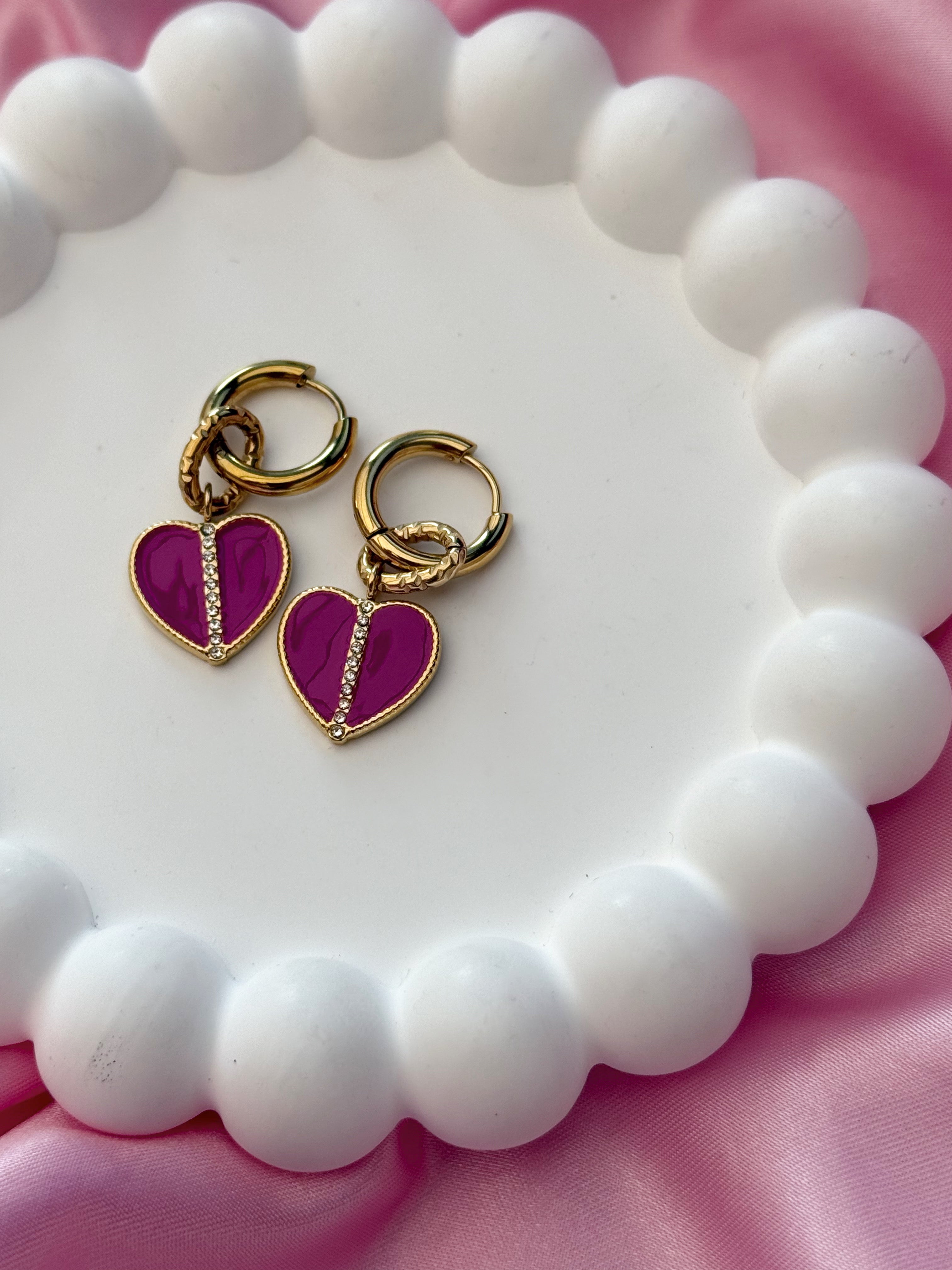 Earrings - Pink Heart Zirconia