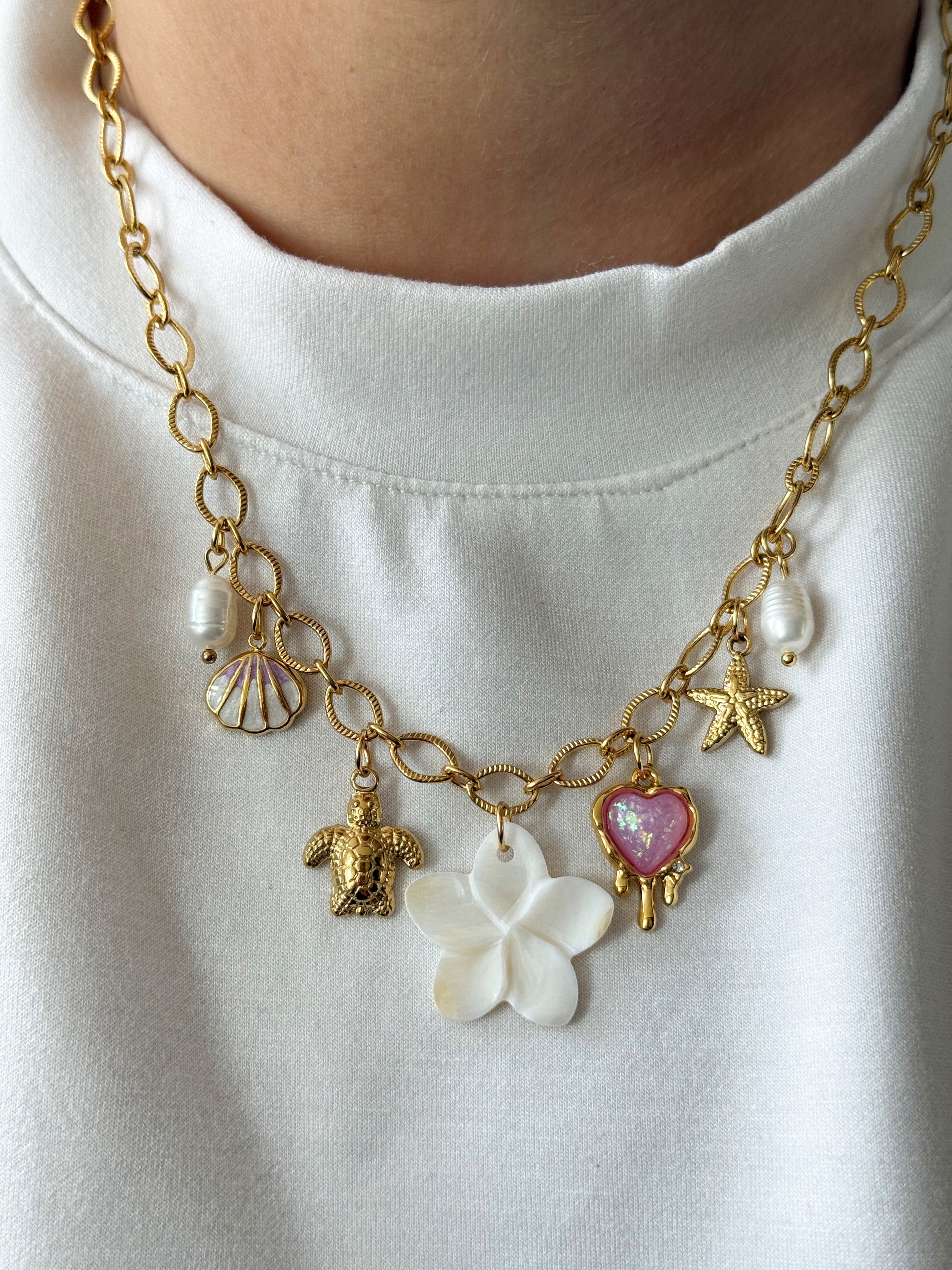 Charm Necklace - Flower Pink