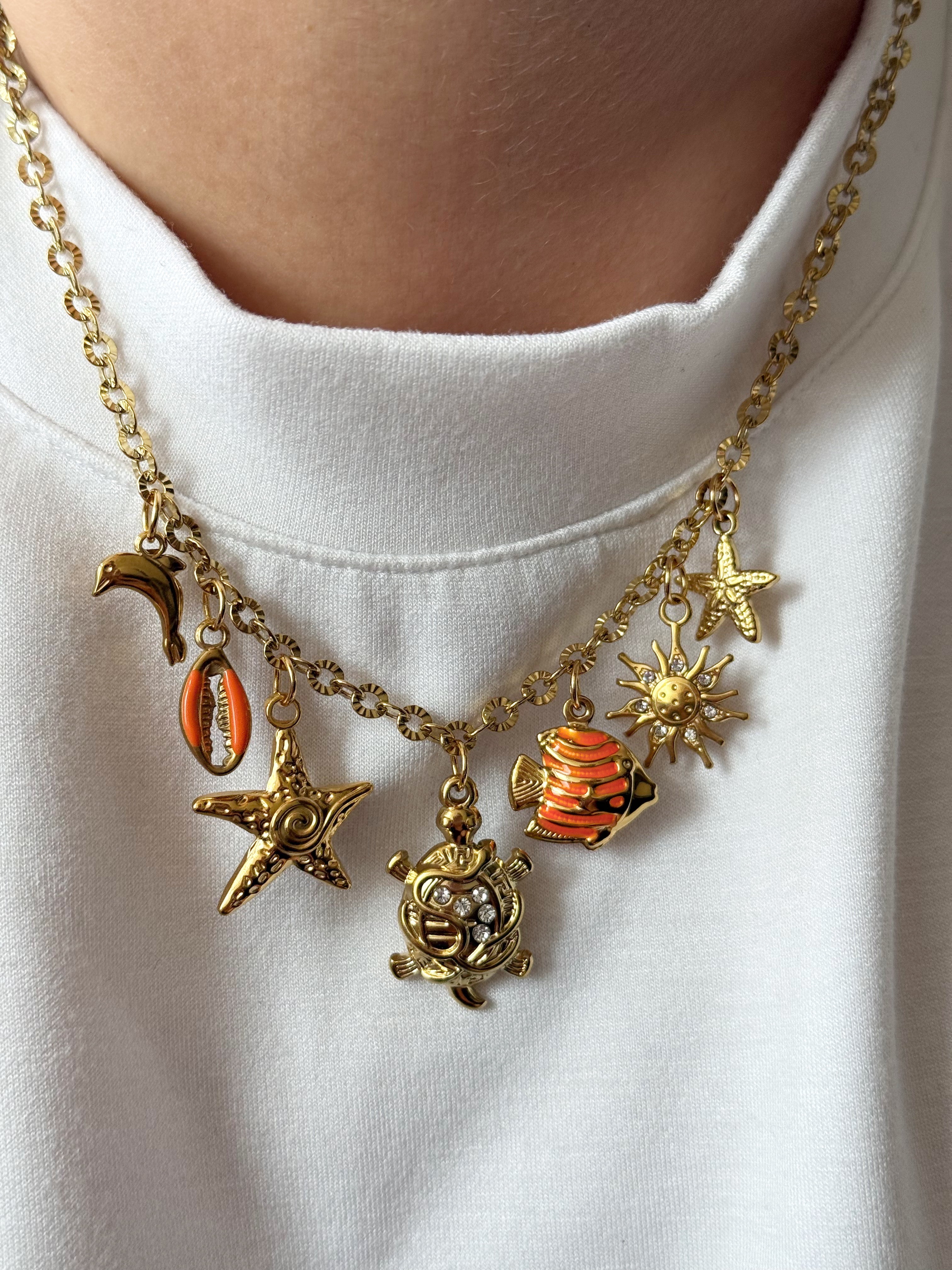 Charm Necklace - Turtle Orange