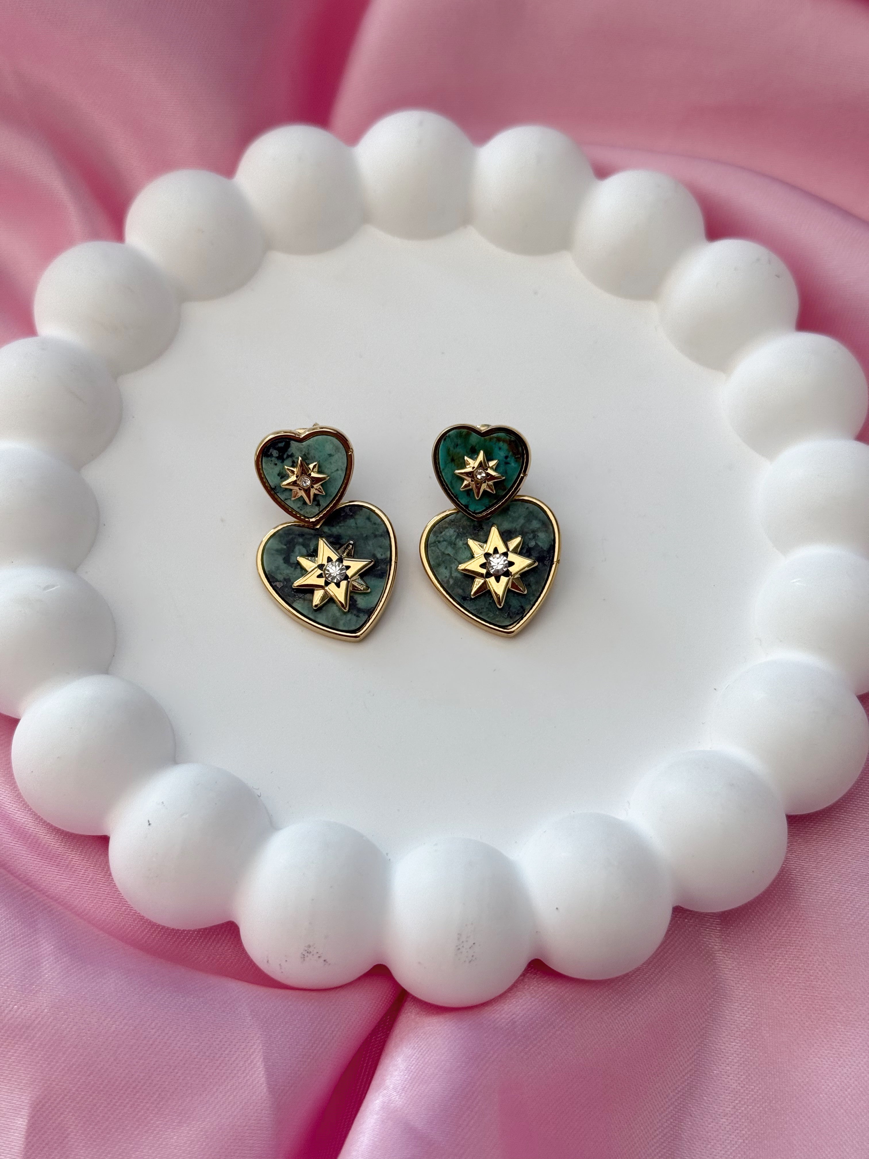 Earrings - Heart with Star - Green