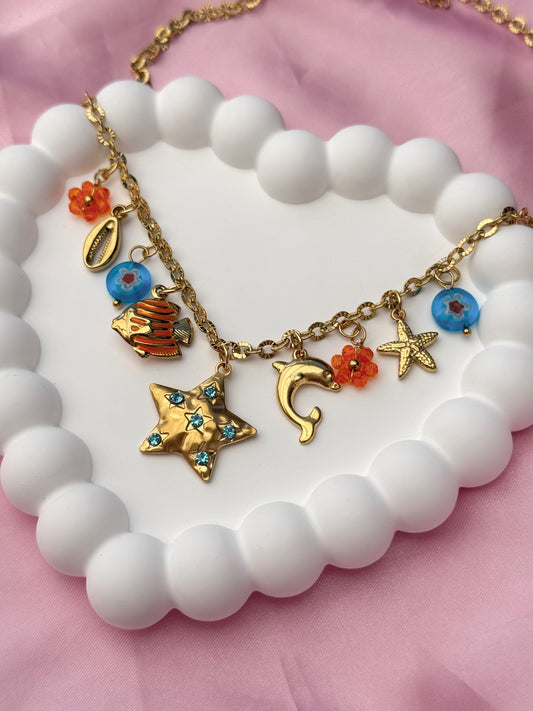 Charm Necklace- Blue & Orange