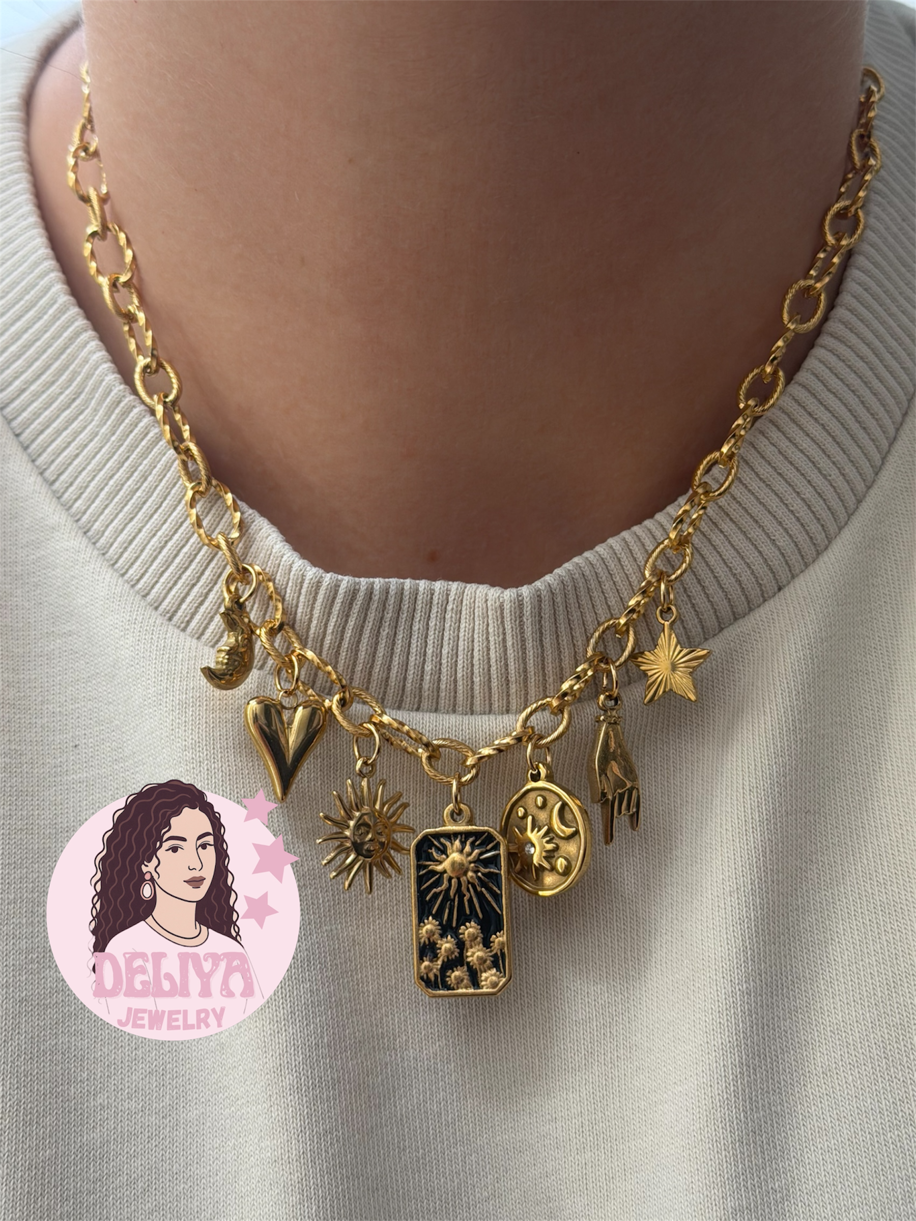 Charm Necklace - Black Sunflower