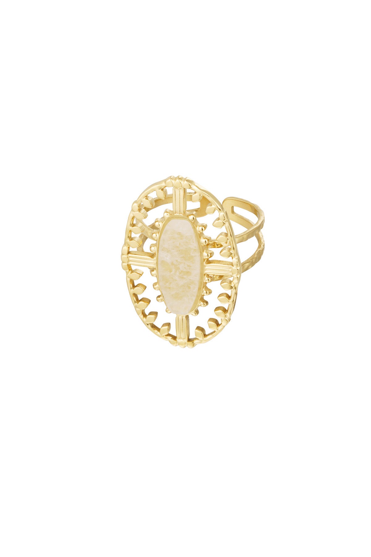 Vintage Ring - langwerpig met steen (goud/wit)
