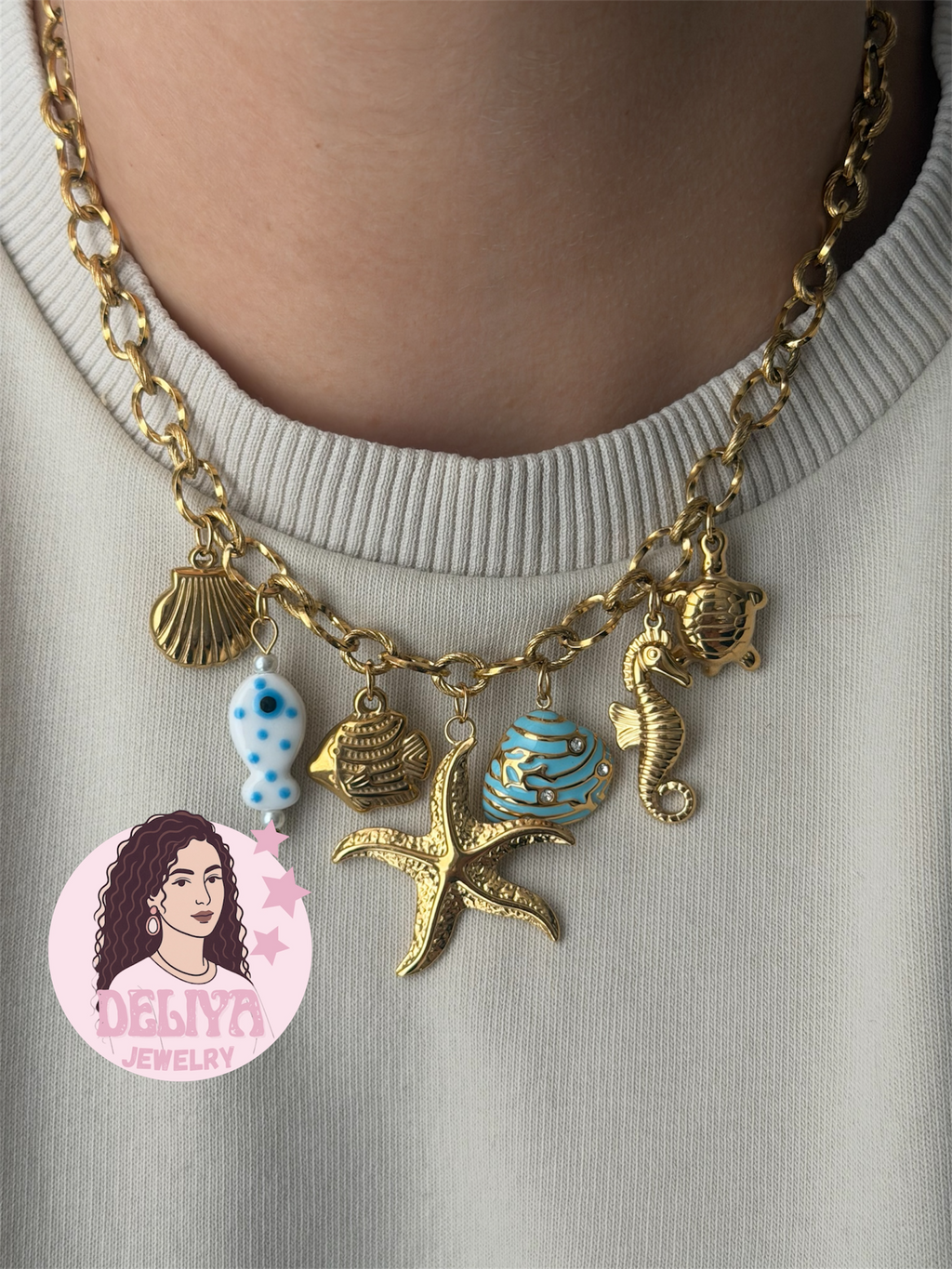 Charm Necklace - Babyblue Seastar